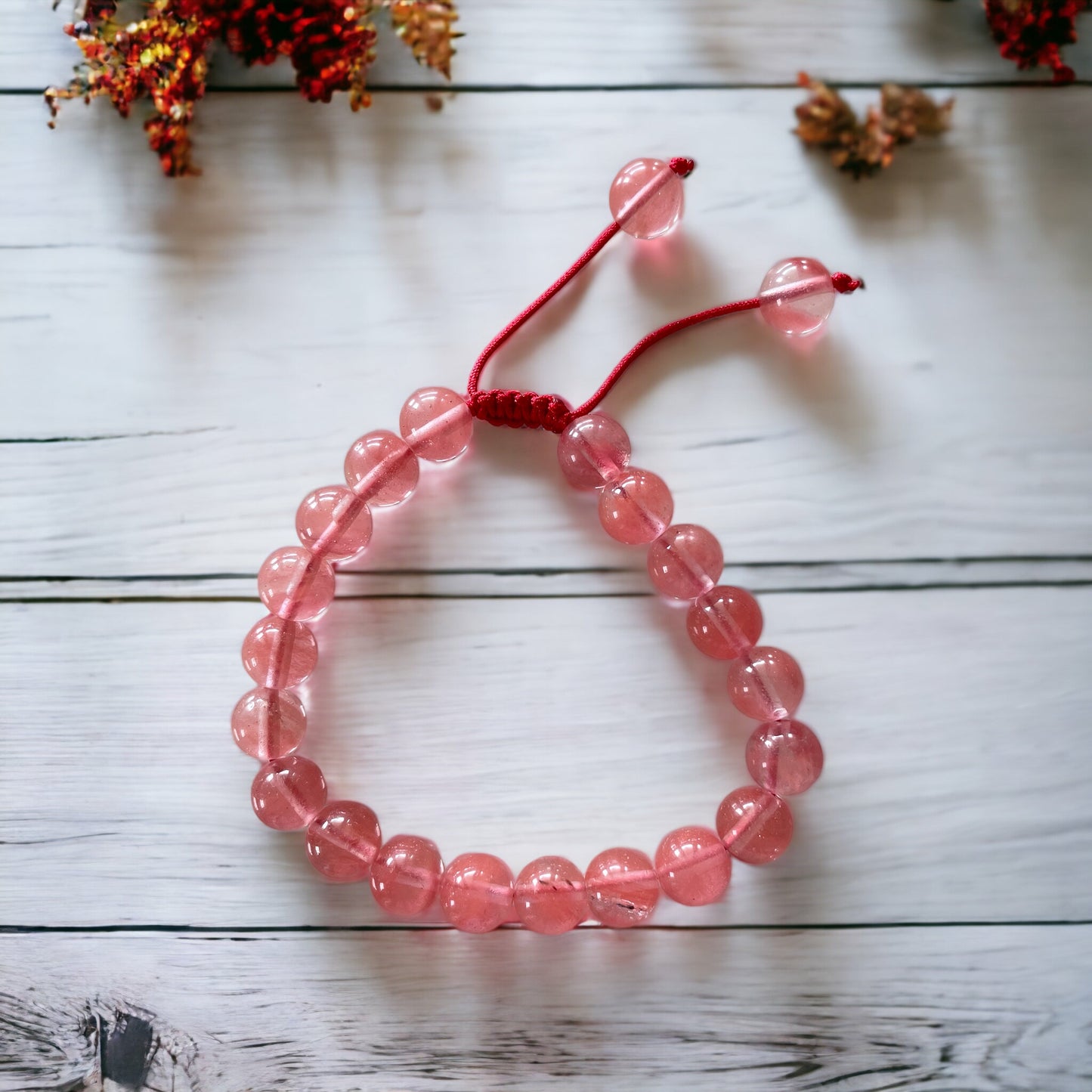 Adjustable Macrame Bracelet ~ Cherry Quartz
