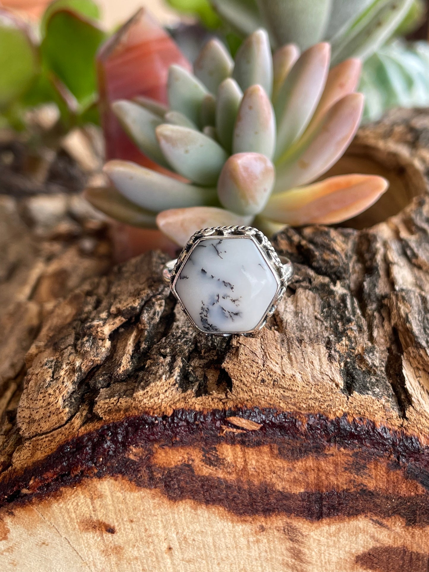 Dendritic Opal Silver Ring