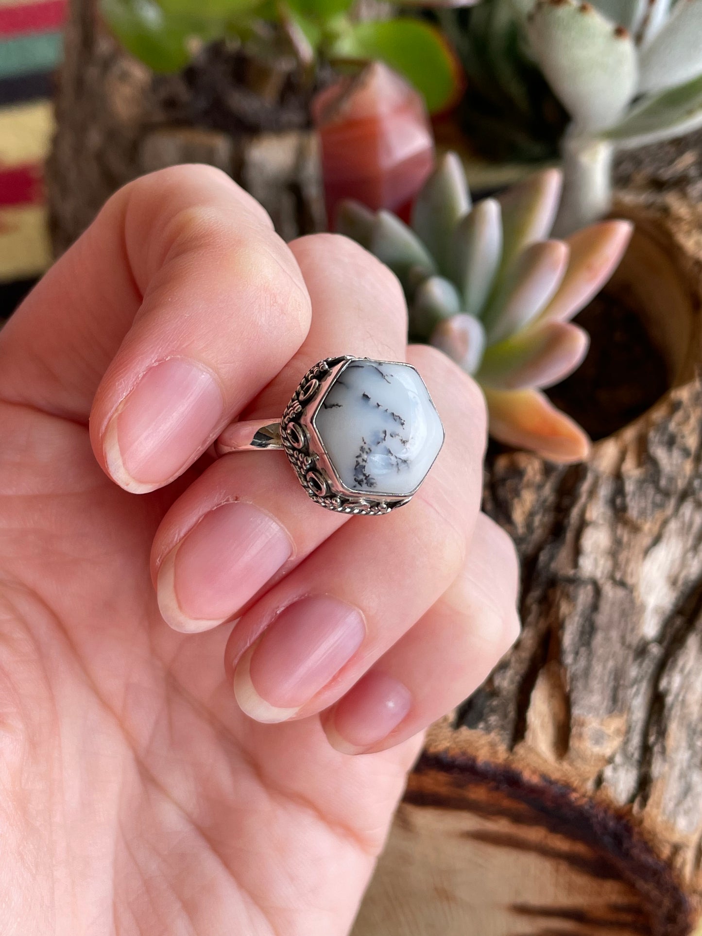 Dendritic Opal Silver Ring