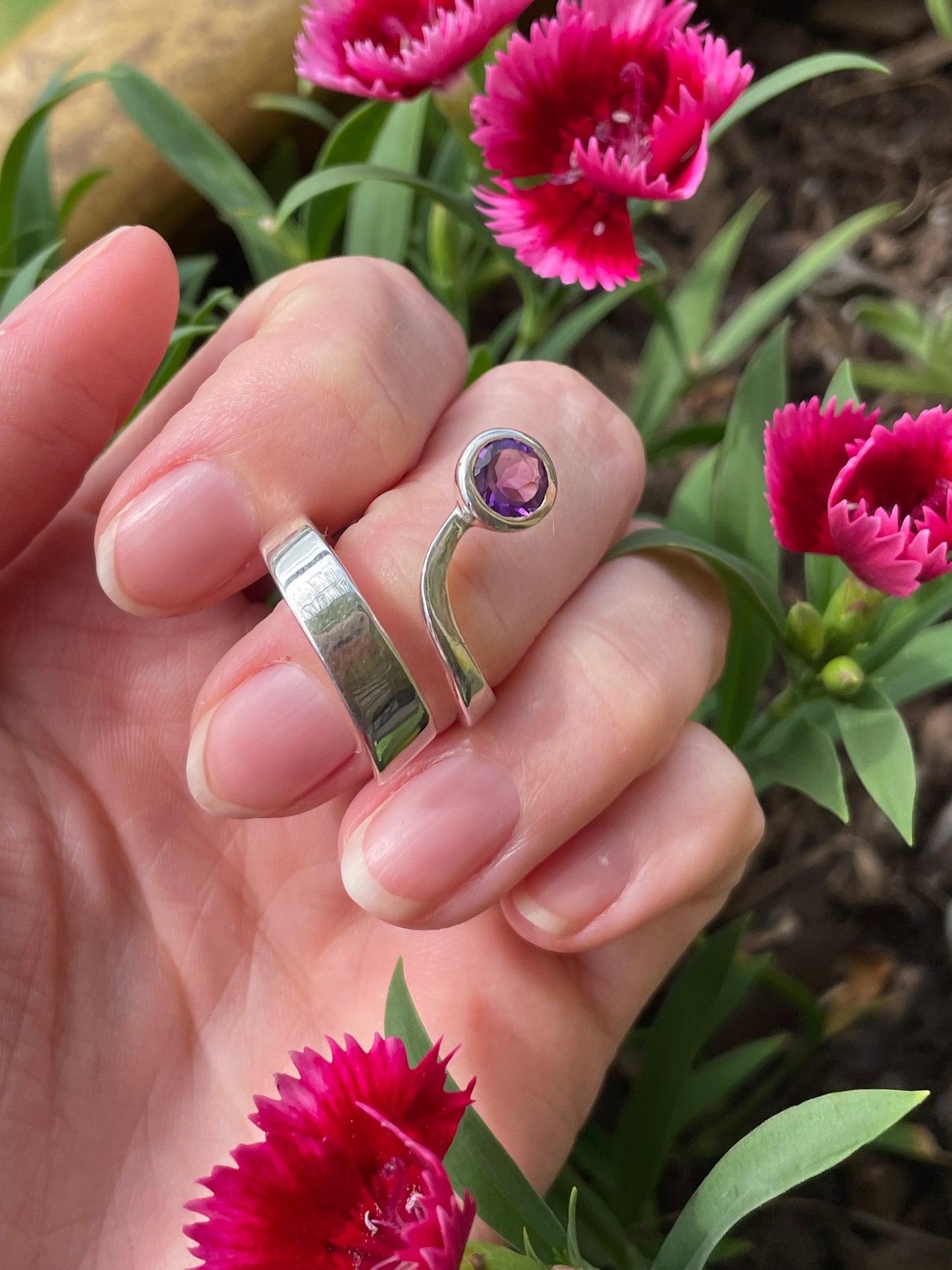 Amethyst Silver Fixed Ring