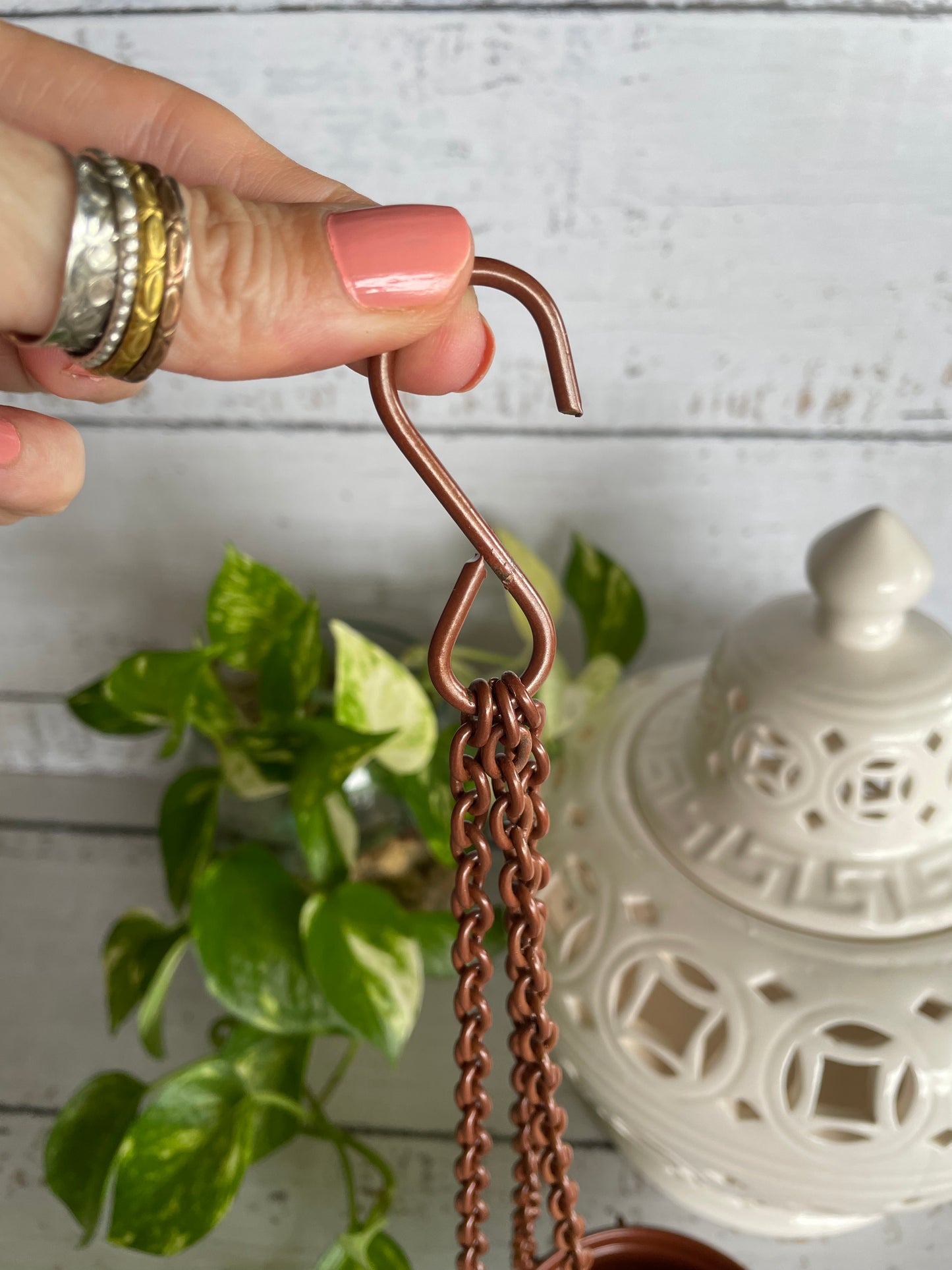 Copper hanging herb bowl