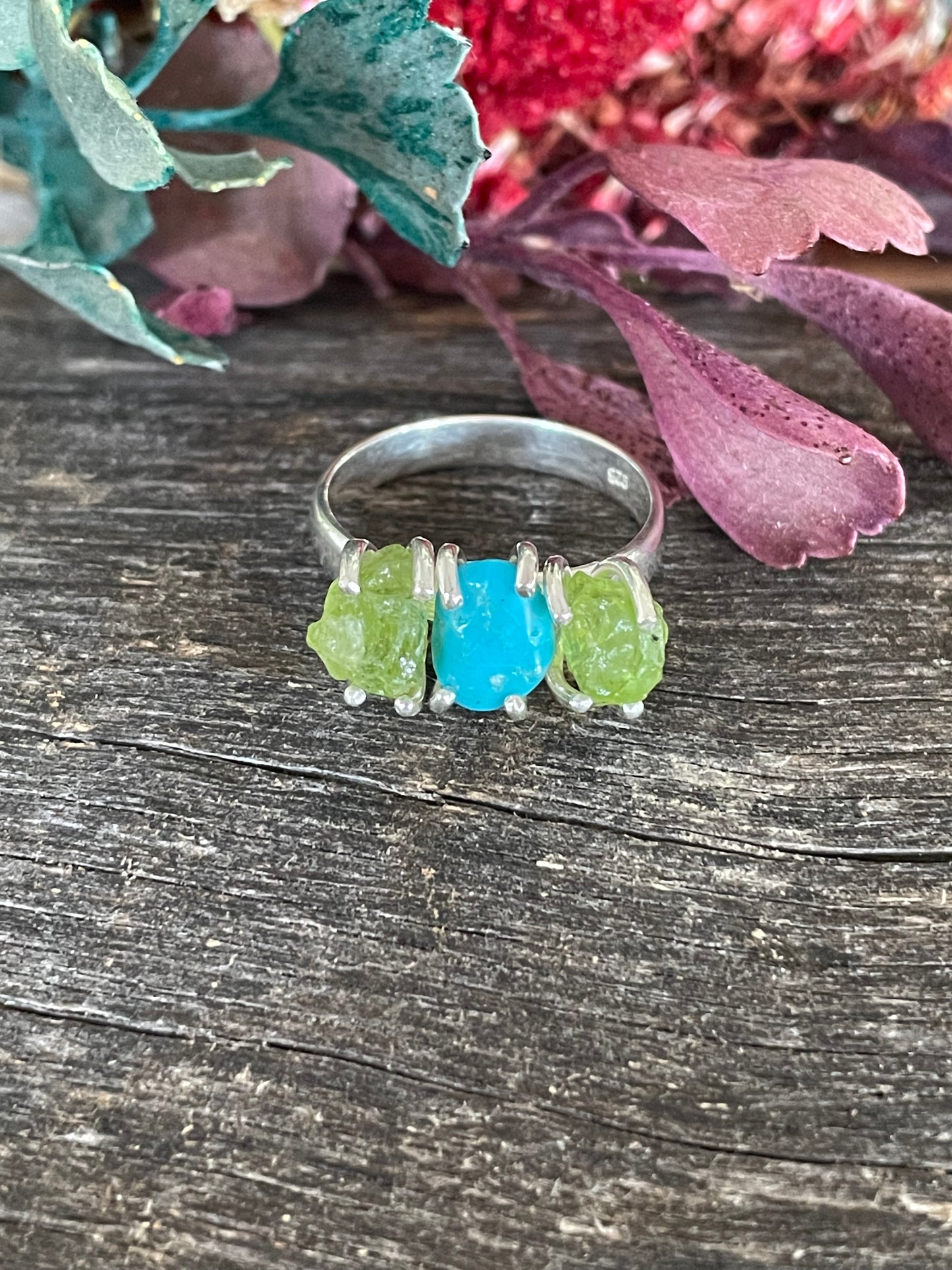 Peridot & Mojave Turquoise & Silver Ring