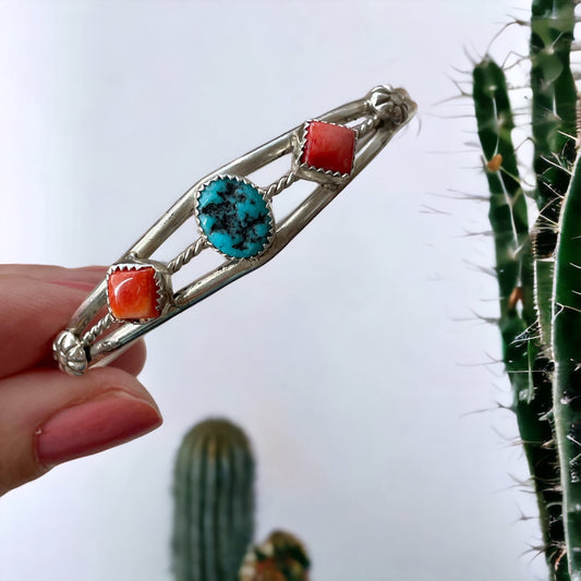 Navajo Cuff ~ Turquoise with Coral