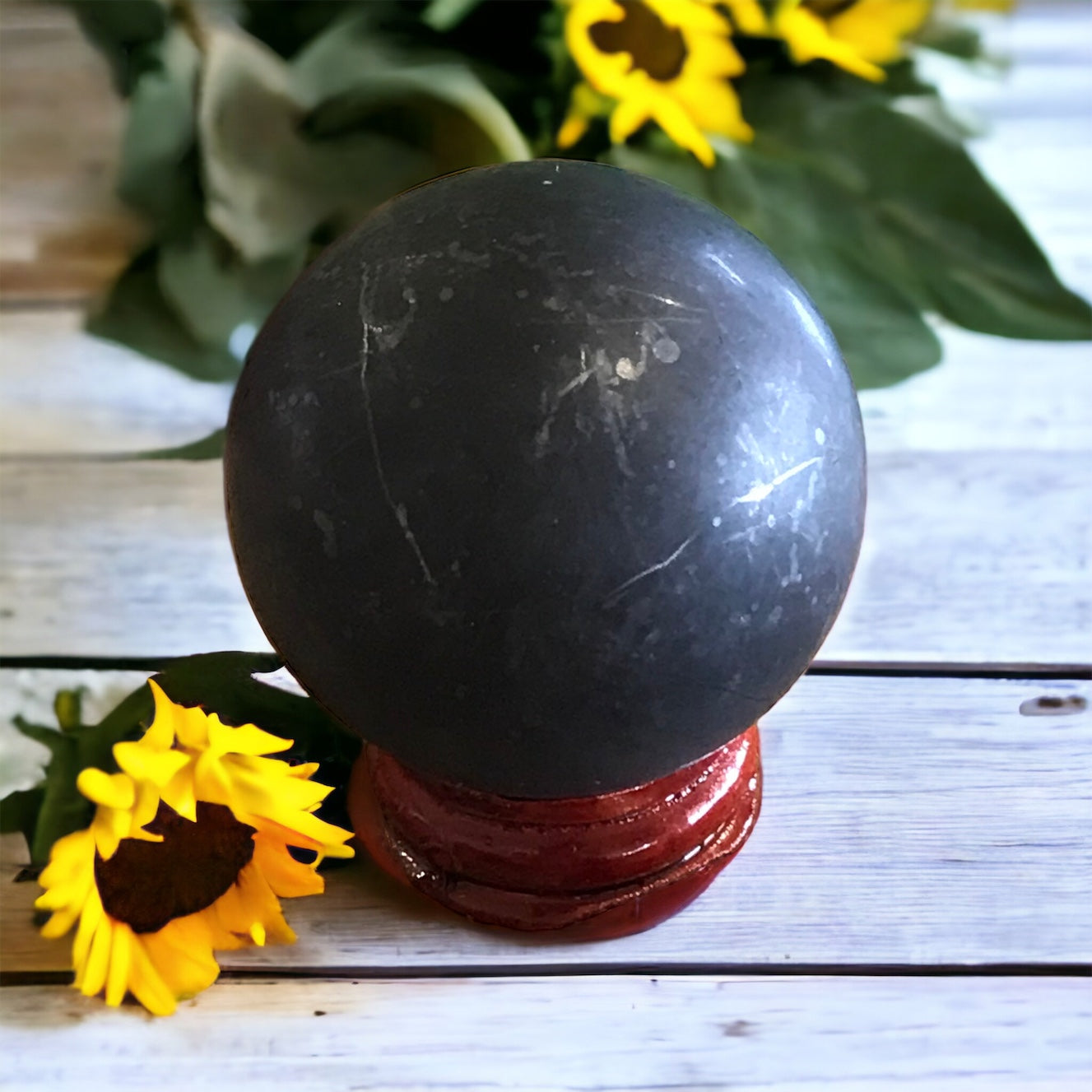 Shungite Sphere Includes Wooden Holder