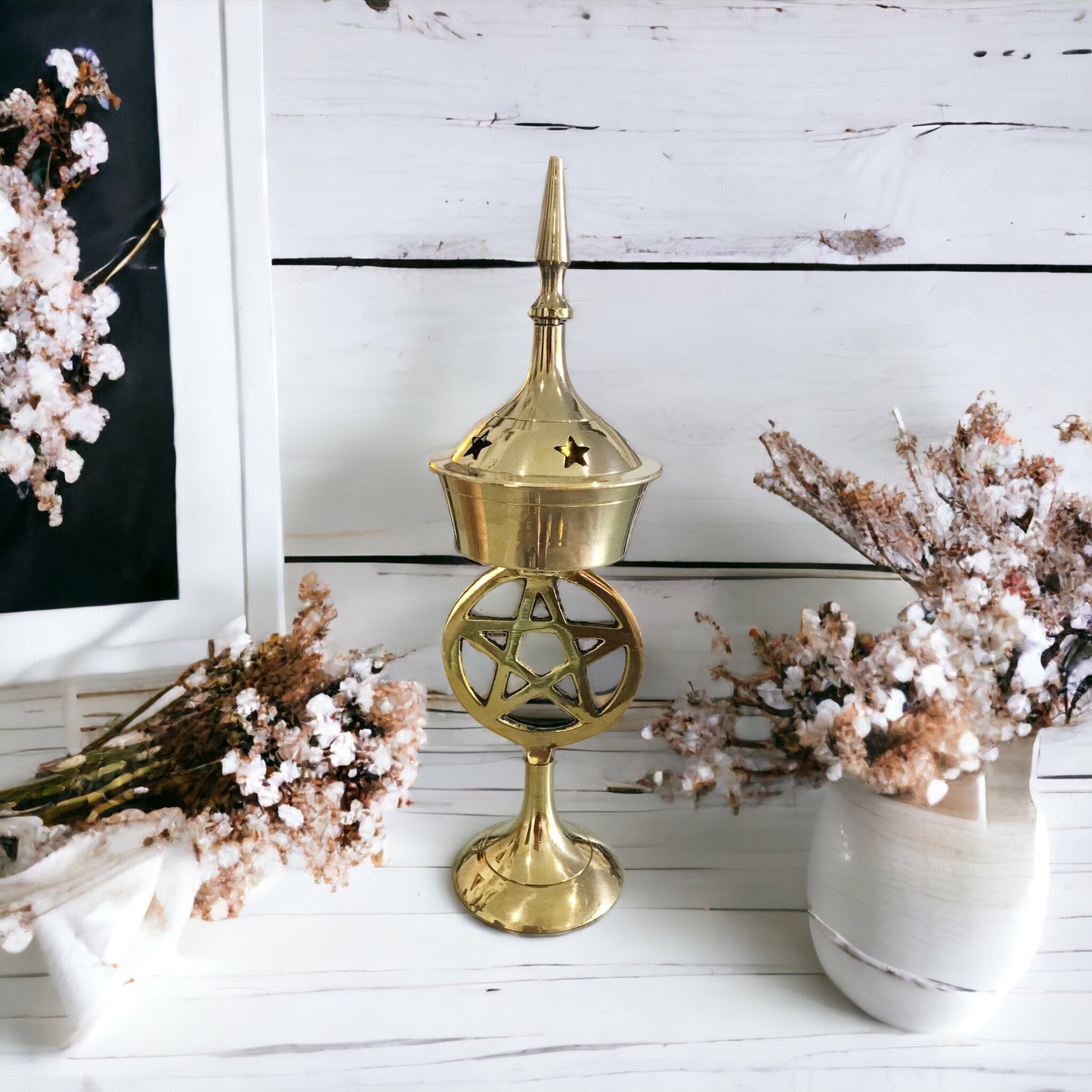 Brass Candle Tealight/Incense Burner ~ Pentacle