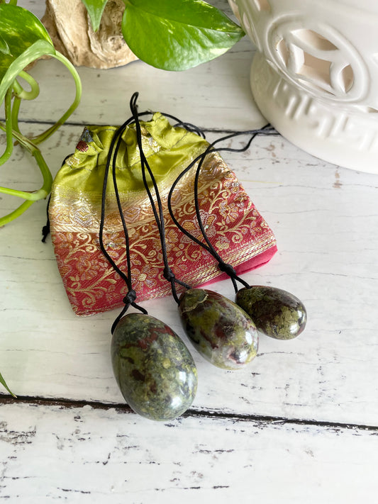 Yoni Eggs ~ Dragons Blood Jasper Set of 3 with Sari pouch