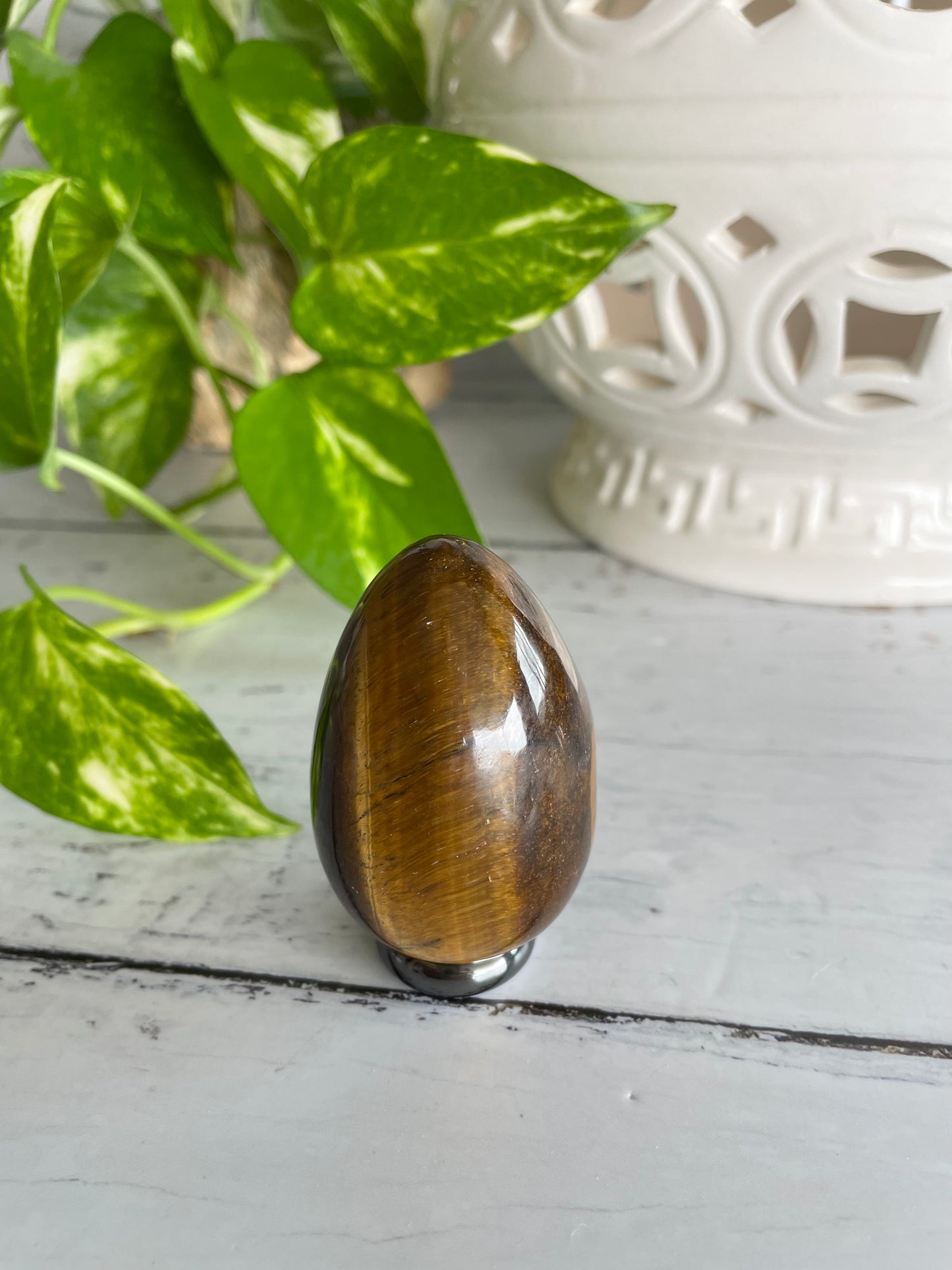 Tigers Eye Egg Includes Hematite Ring