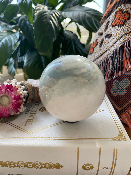 Caribbean Calcite Sphere Includes Wooden Holder