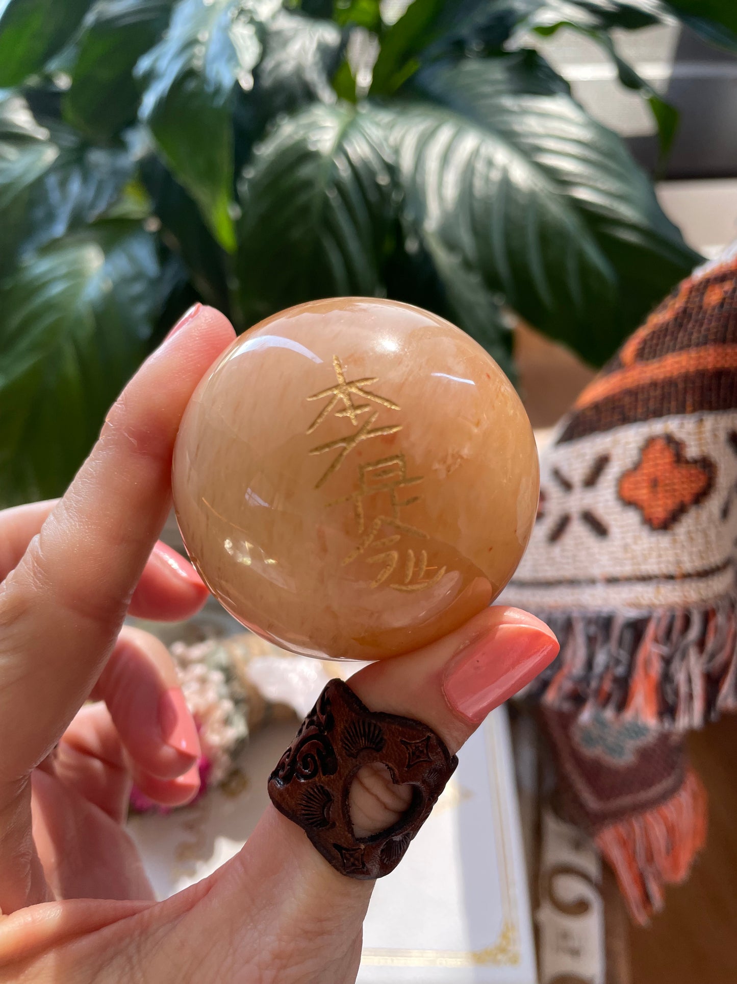 Golden Quartz Reiki Sphere Includes Wooden Holder
