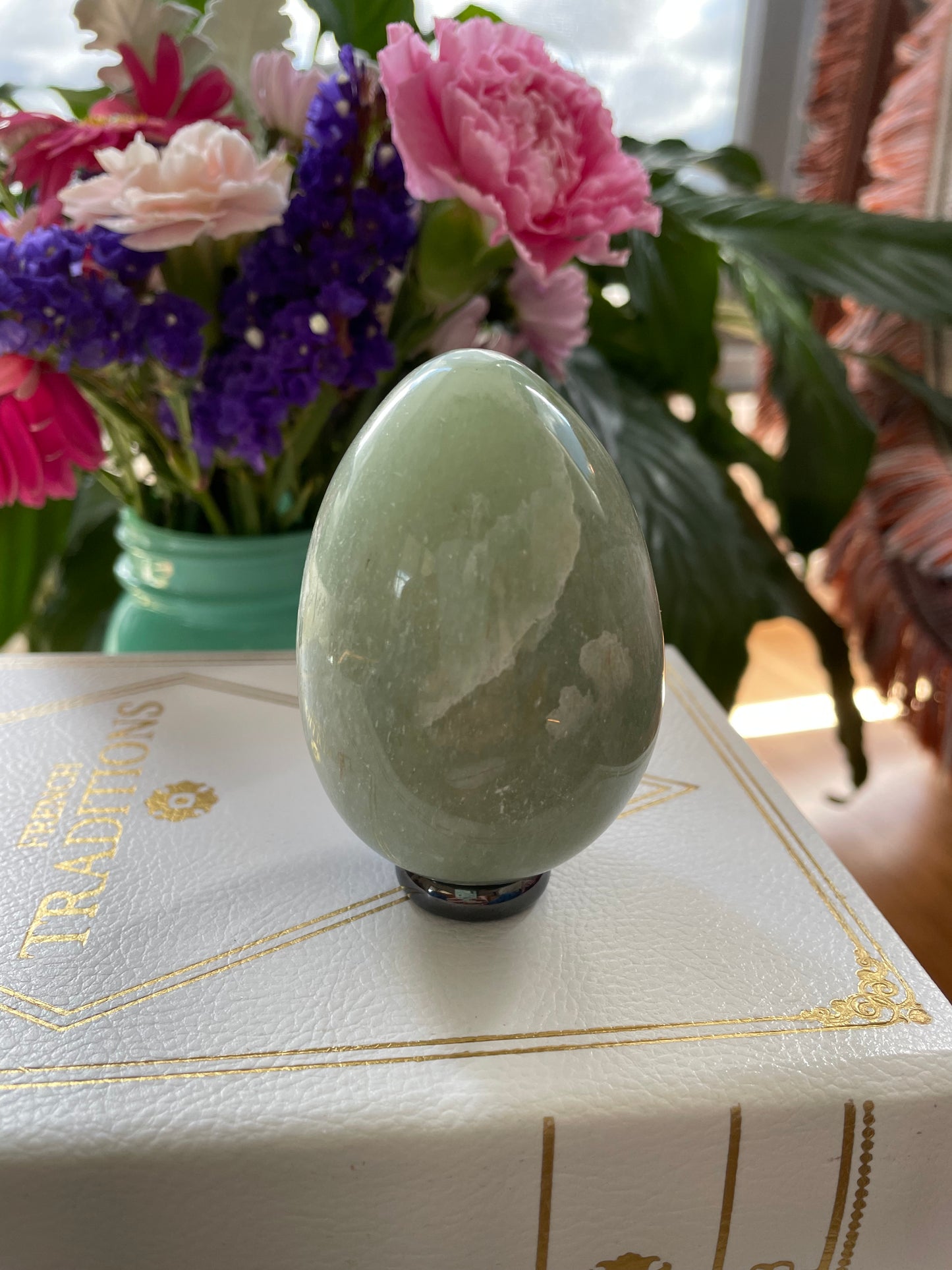 Green Aventurine Egg Includes Hematite Ring