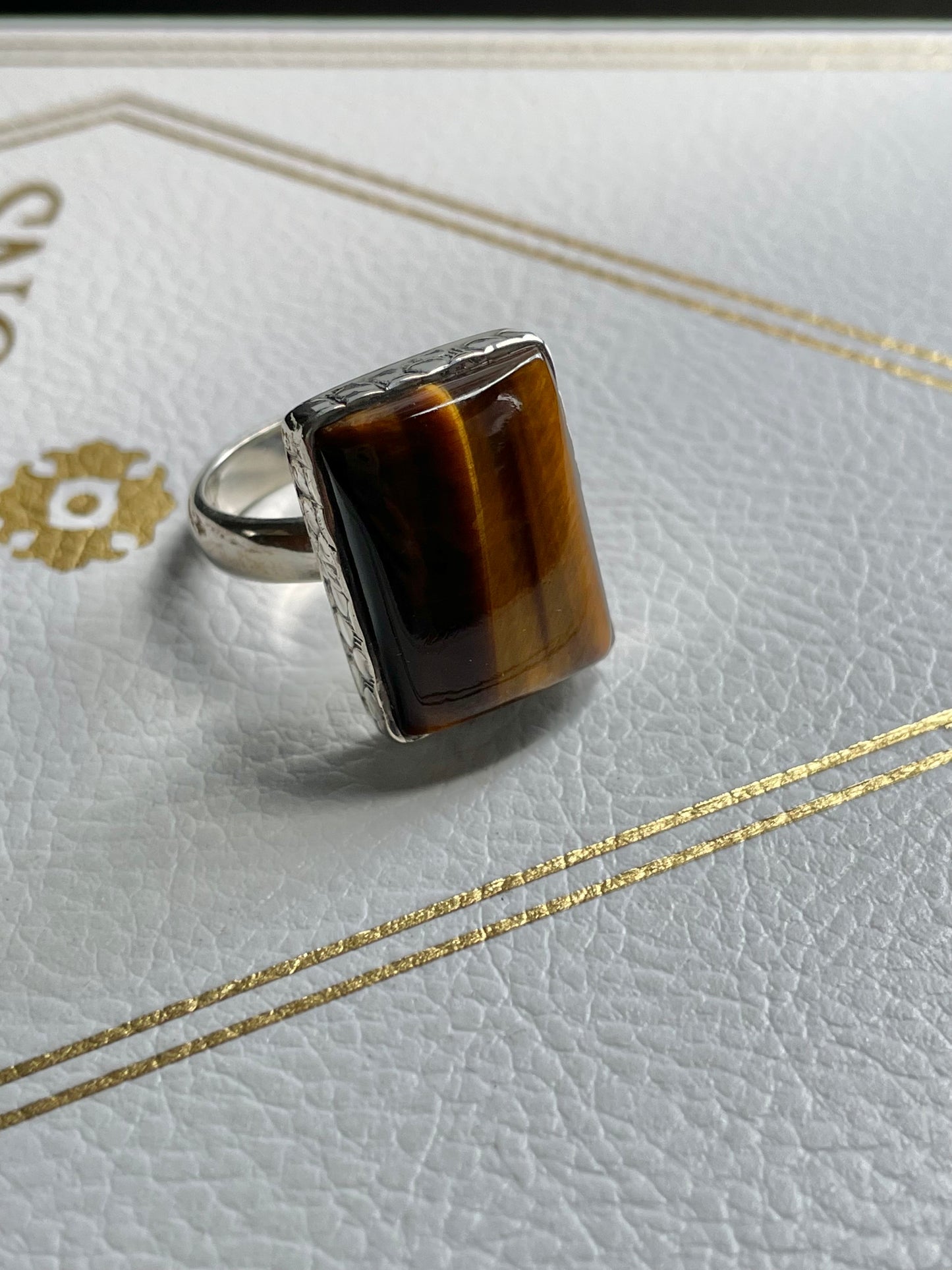Tigers Eye Silver Fixed Ring