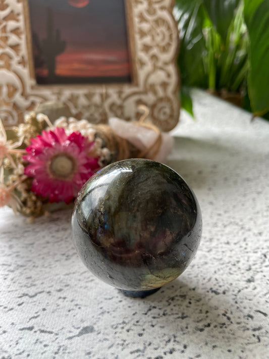 Labradorite Sphere Includes Wooden Holder