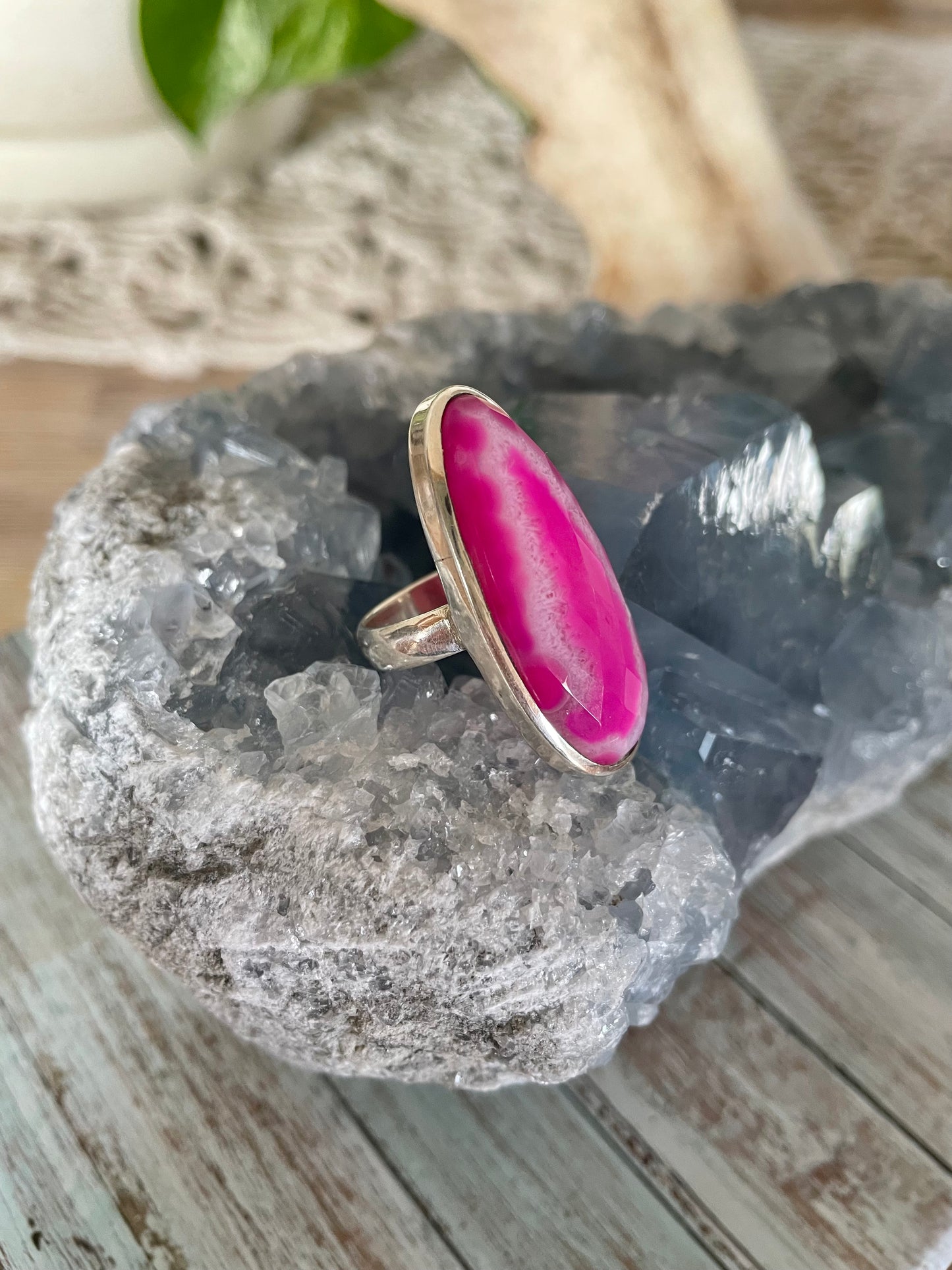 Sam ~ Pink Agate Silver Ring