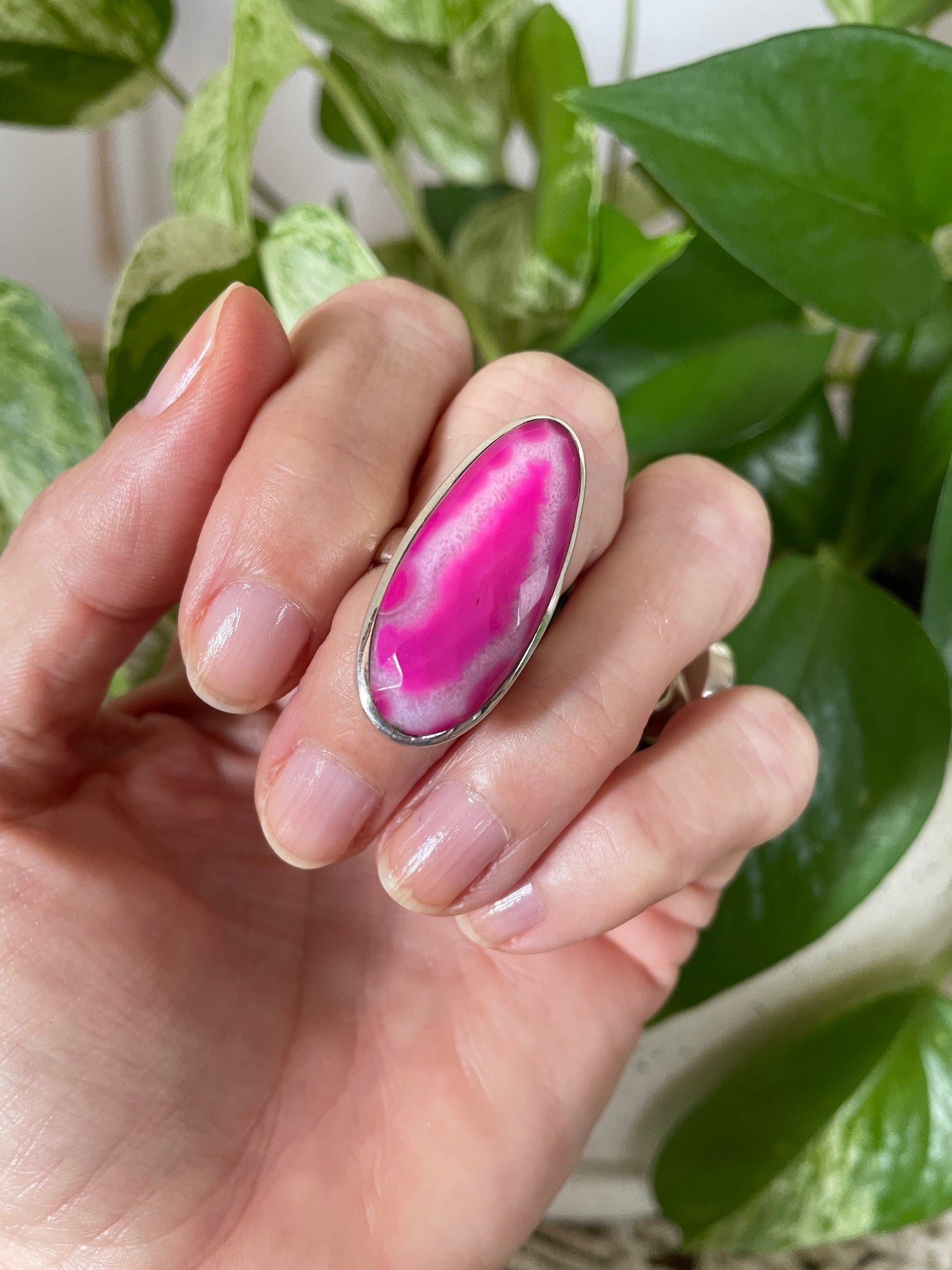 Sam ~ Pink Agate Silver Ring