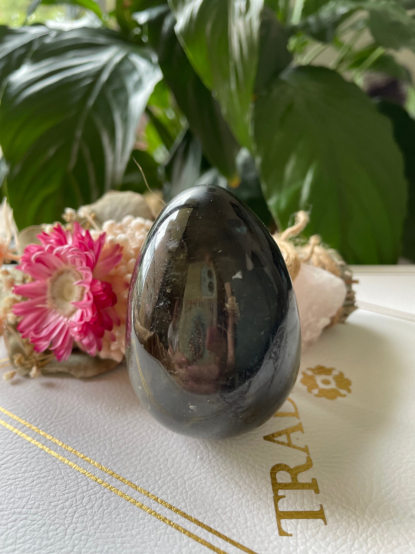 Labradorite Egg Includes Hematite Ring