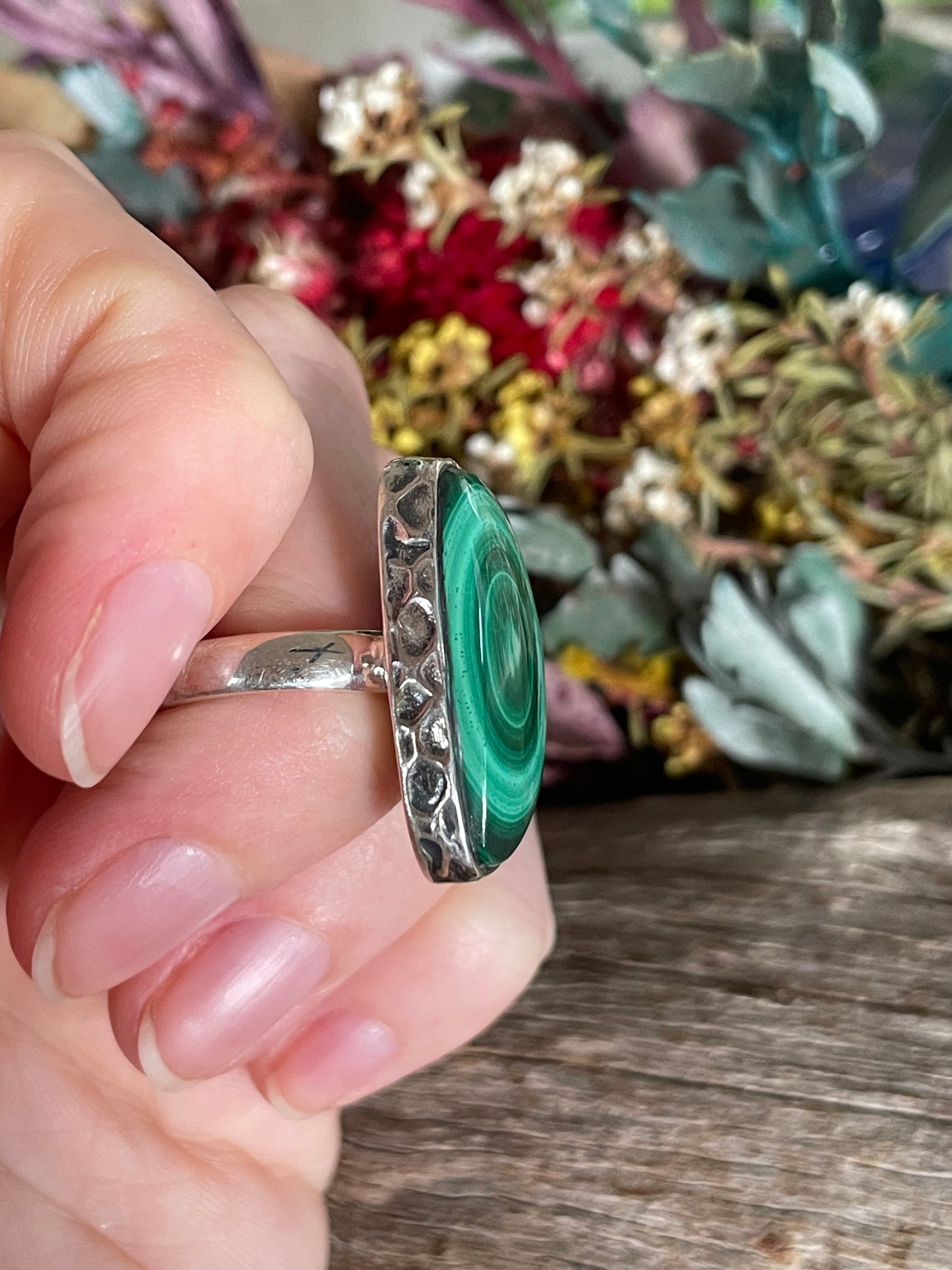 Malachite Silver Fixed Ring