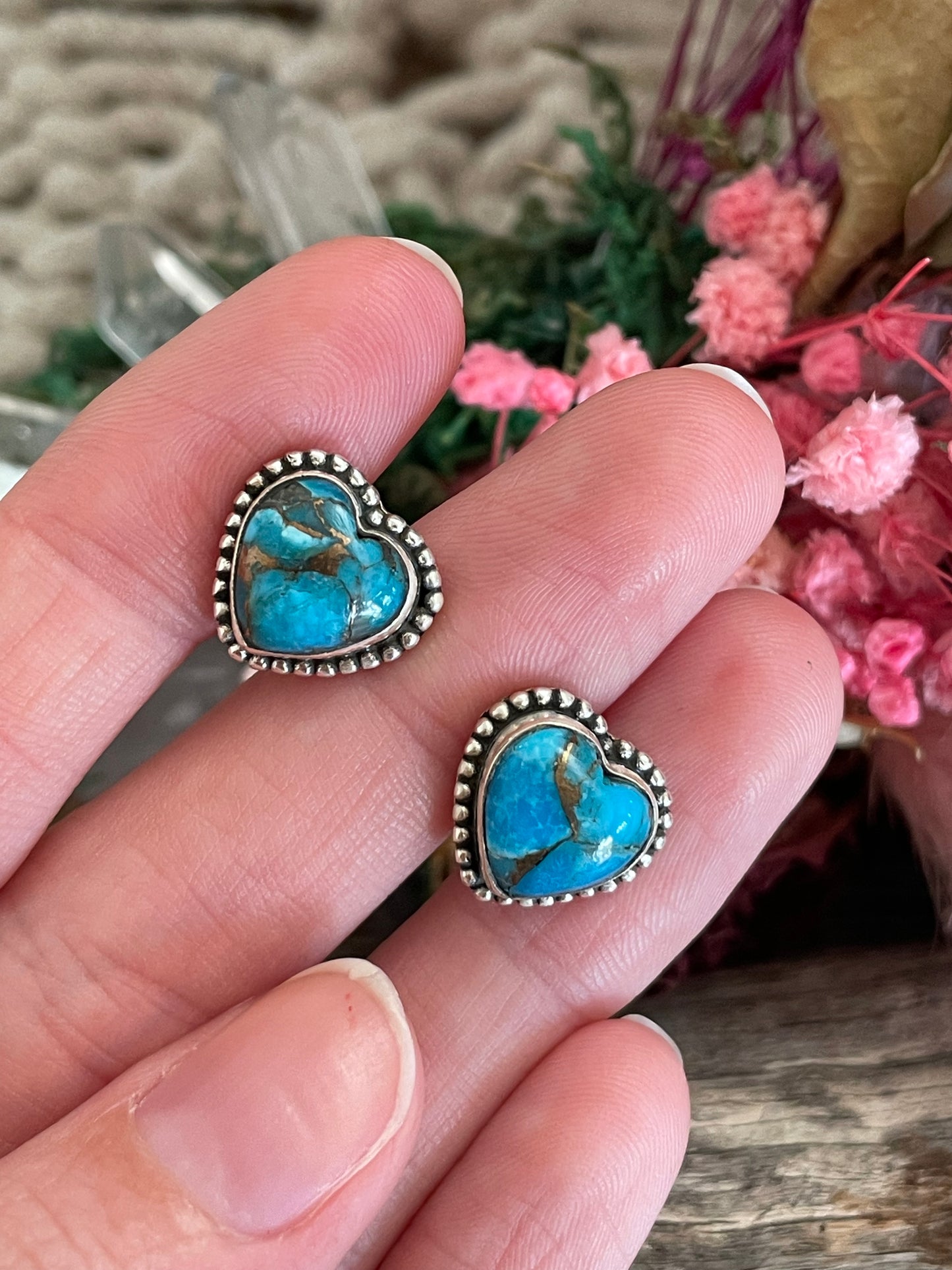 Mojave Copper Turquoise Silver Studs ~ Love
