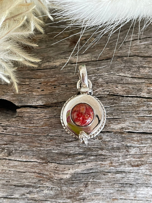 Poison Locket Silver Pendant ~ Mojave Red Turquoise