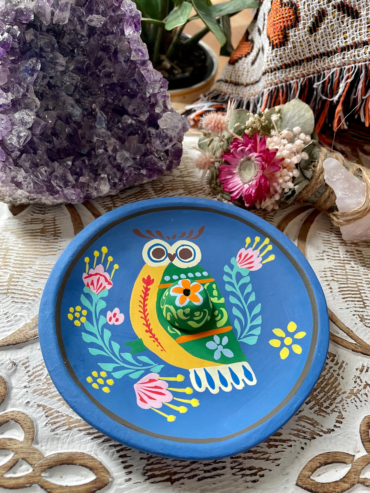 Handmade Clay Incense Holder ~ Spirit Owl