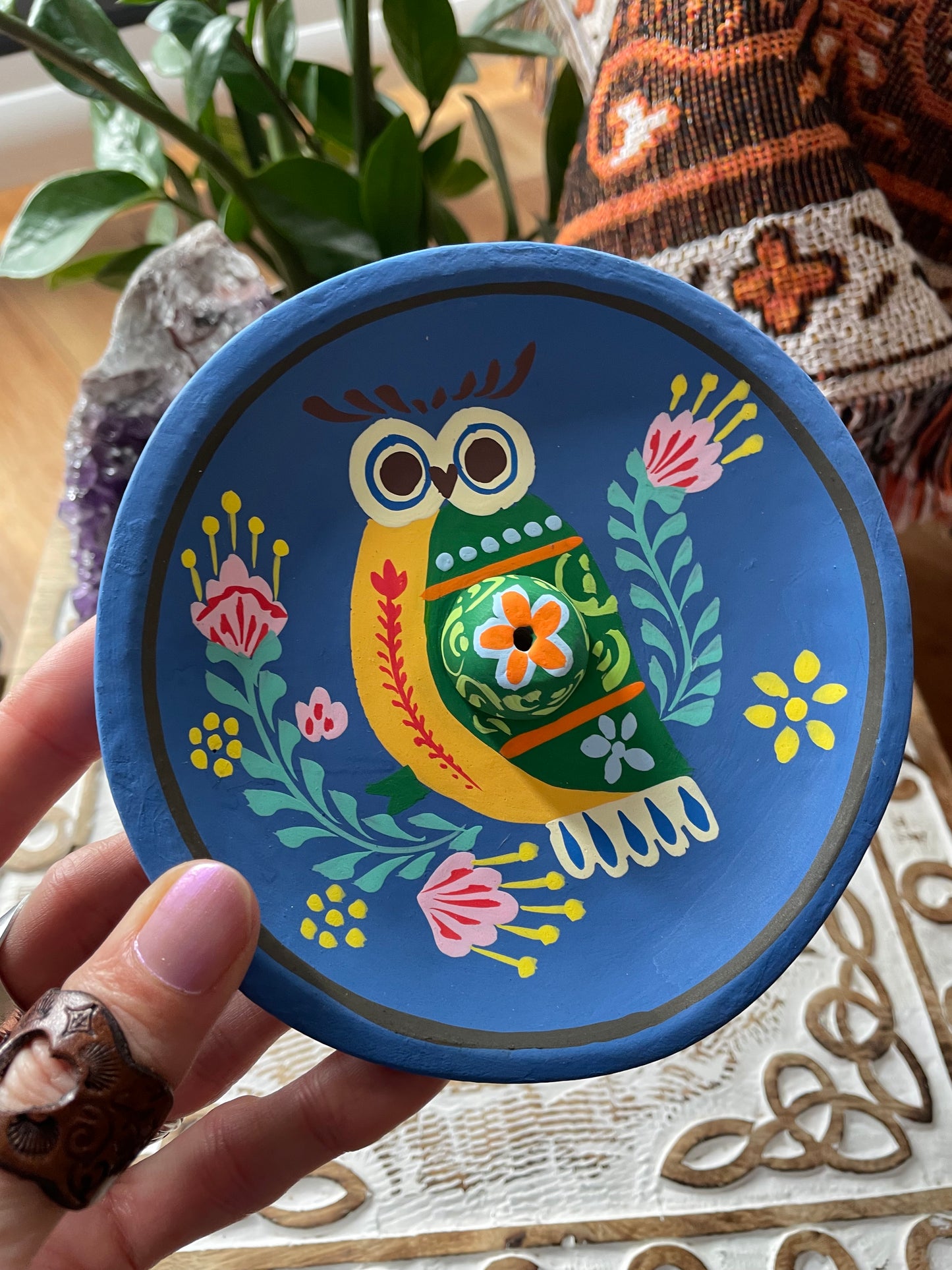 Handmade Clay Incense Holder ~ Spirit Owl
