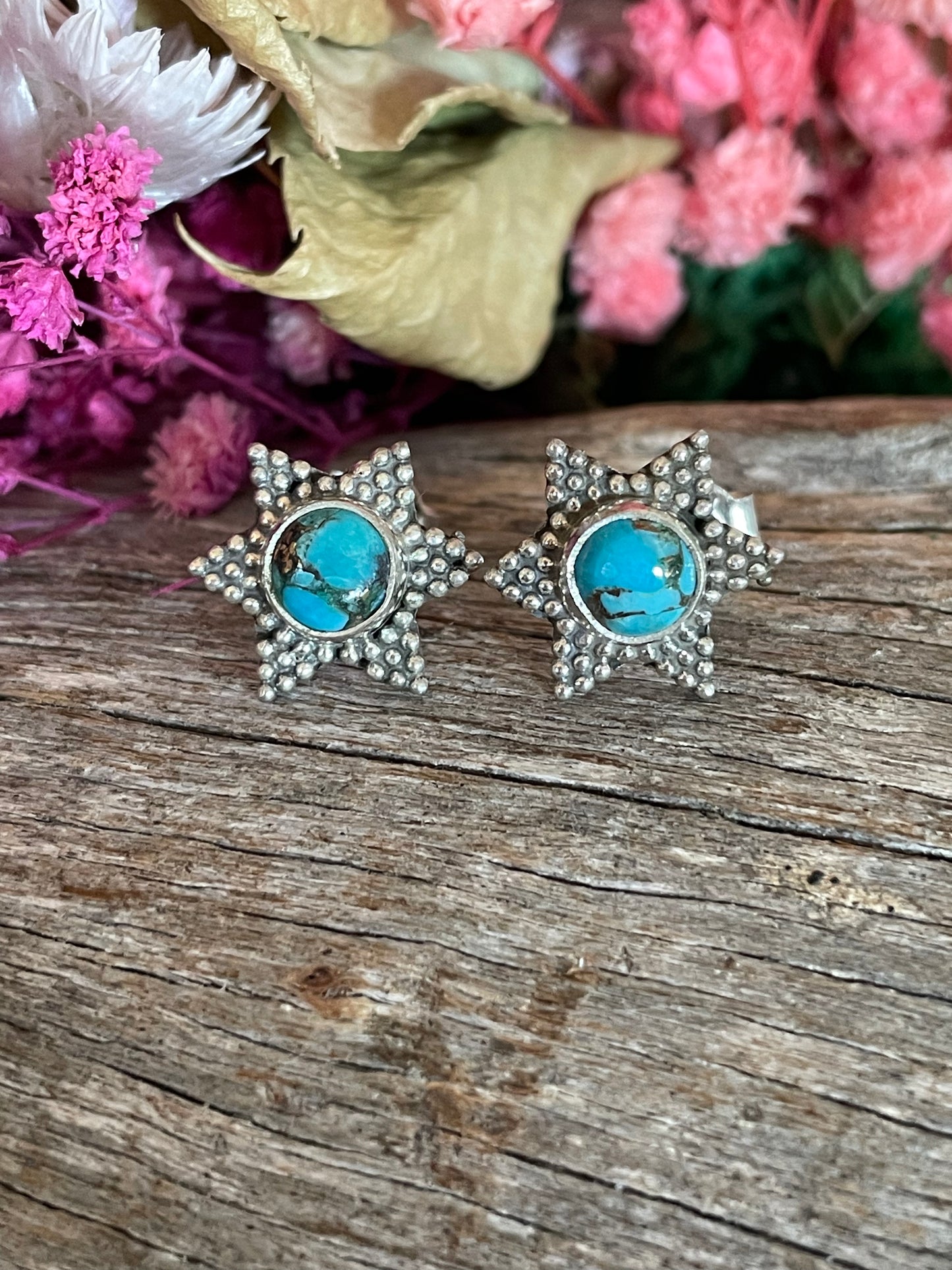Blue Copper Turquoise Silver Studs ~ Journey