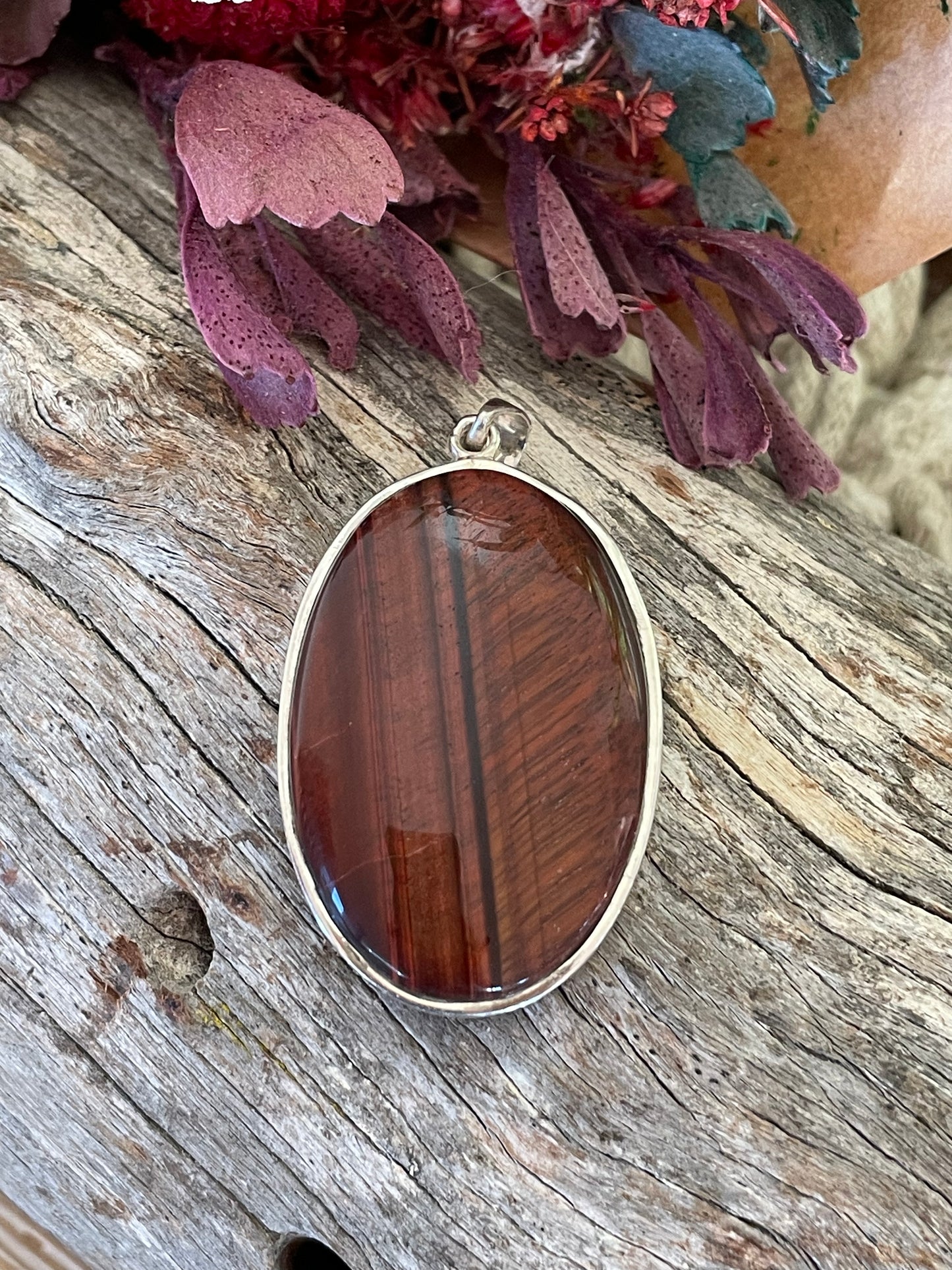 Red Tigers Eye Silver Pendant