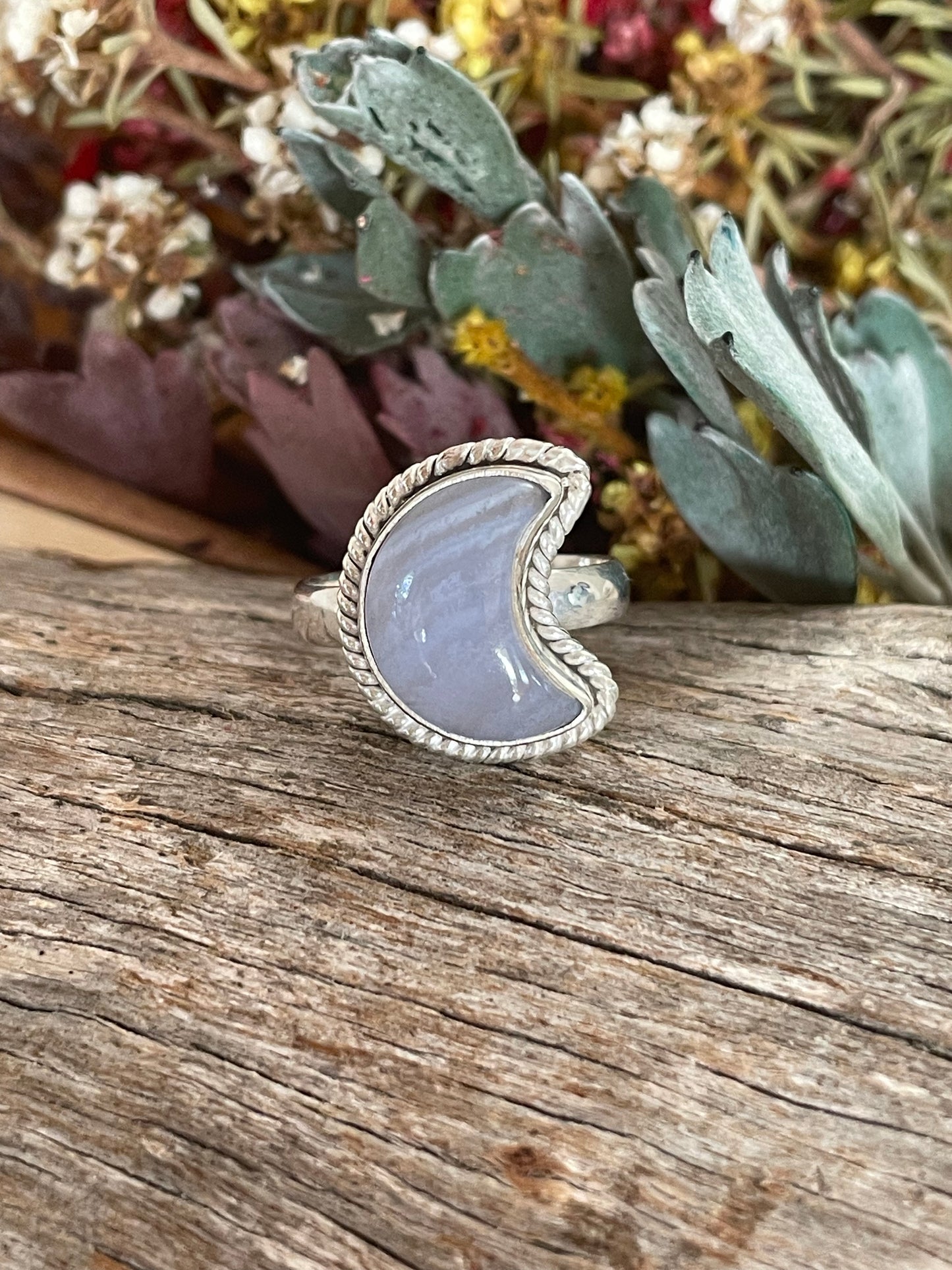 Blue Lace Agate Silver Fixed Ring