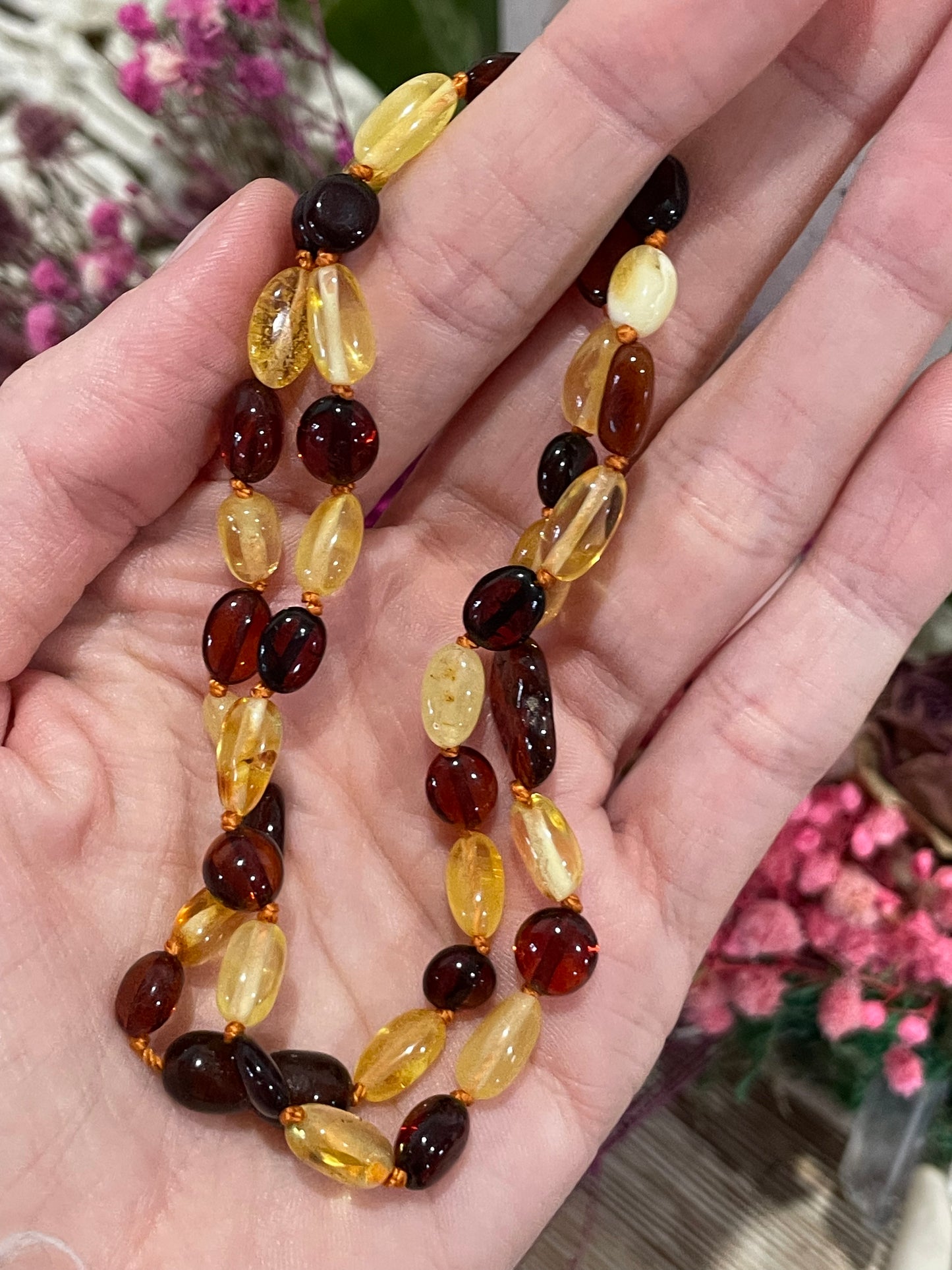 Amber Beaded Necklace ~ Multi-tone Colour