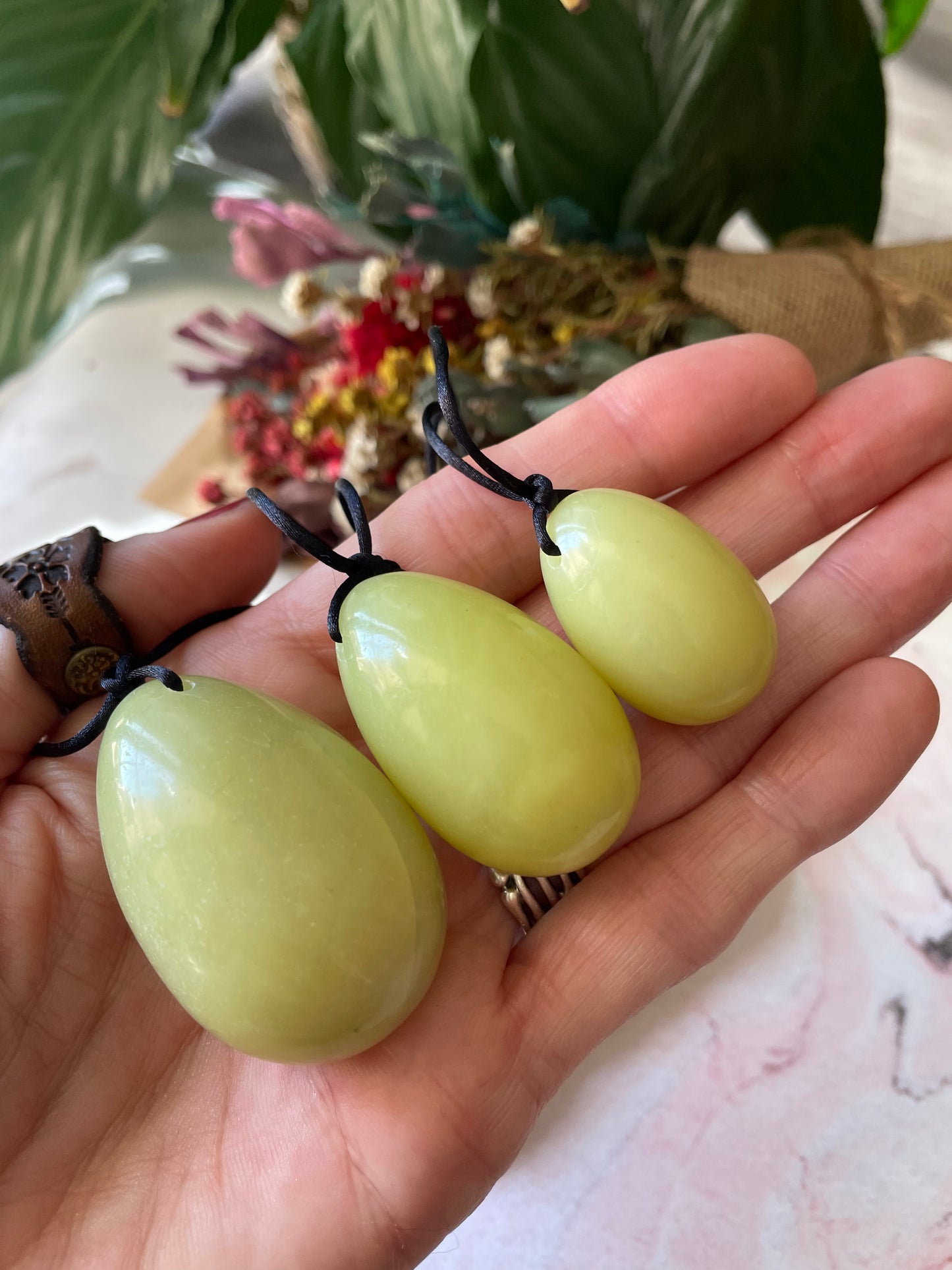 Yoni Eggs ~ Green Jade Set of 3 with Sari Pouch