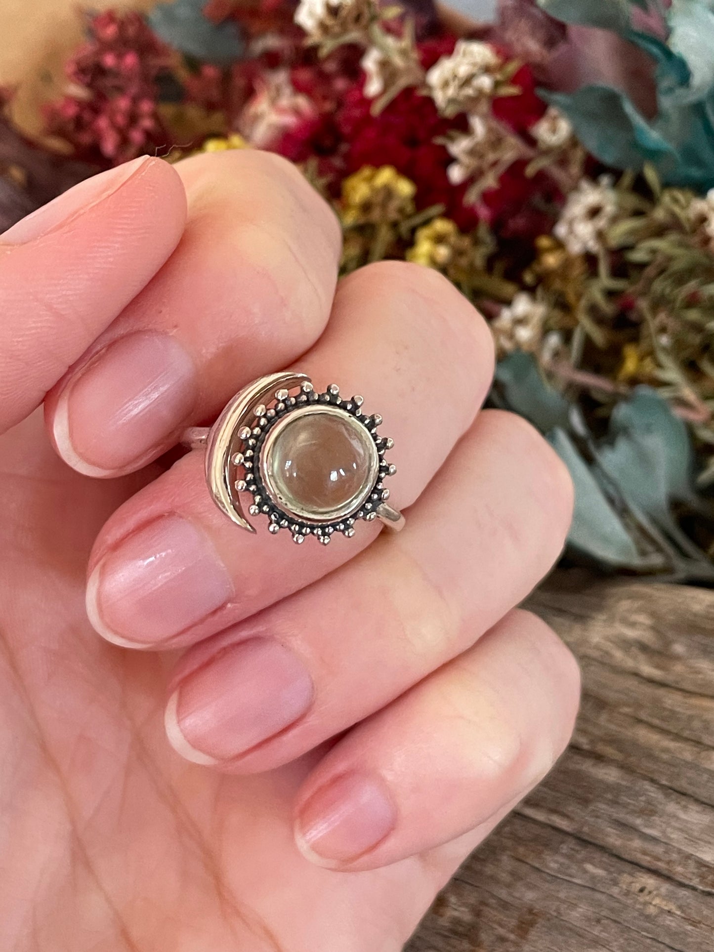 Prehnite Silver Fixed Ring