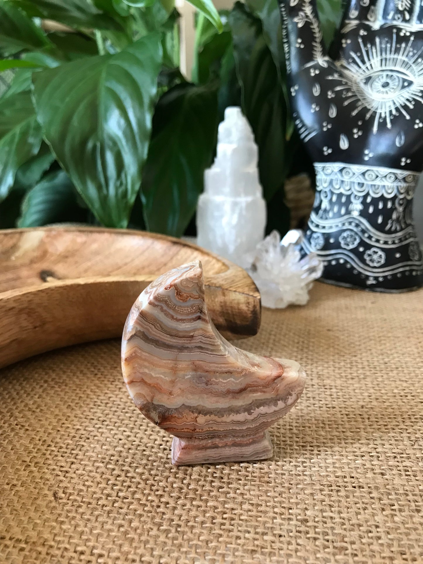 Crescent Moon ~ Pink Crazy Lace Agate