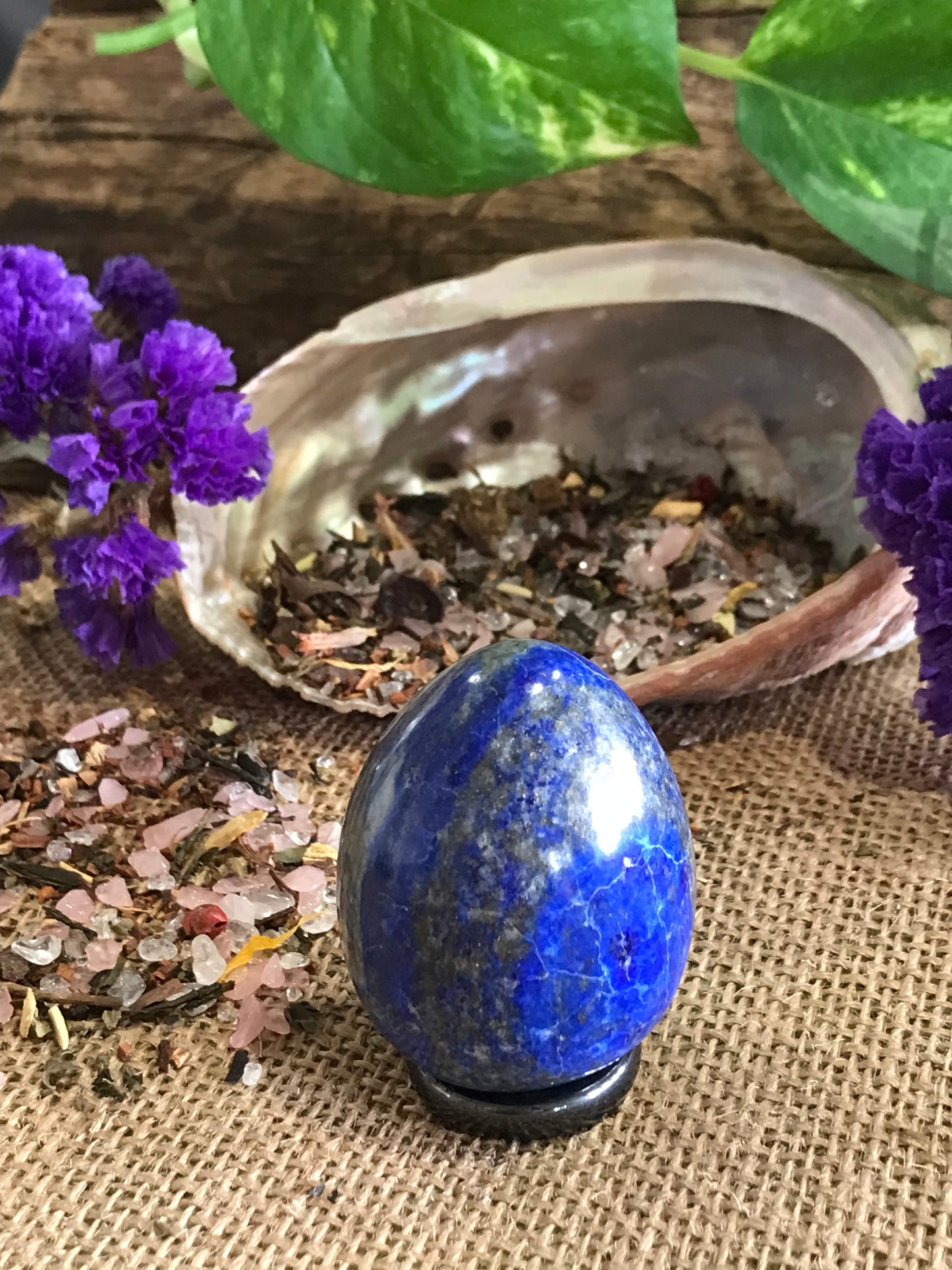 Lapis Lazuli Egg Includes Hematite Ring
