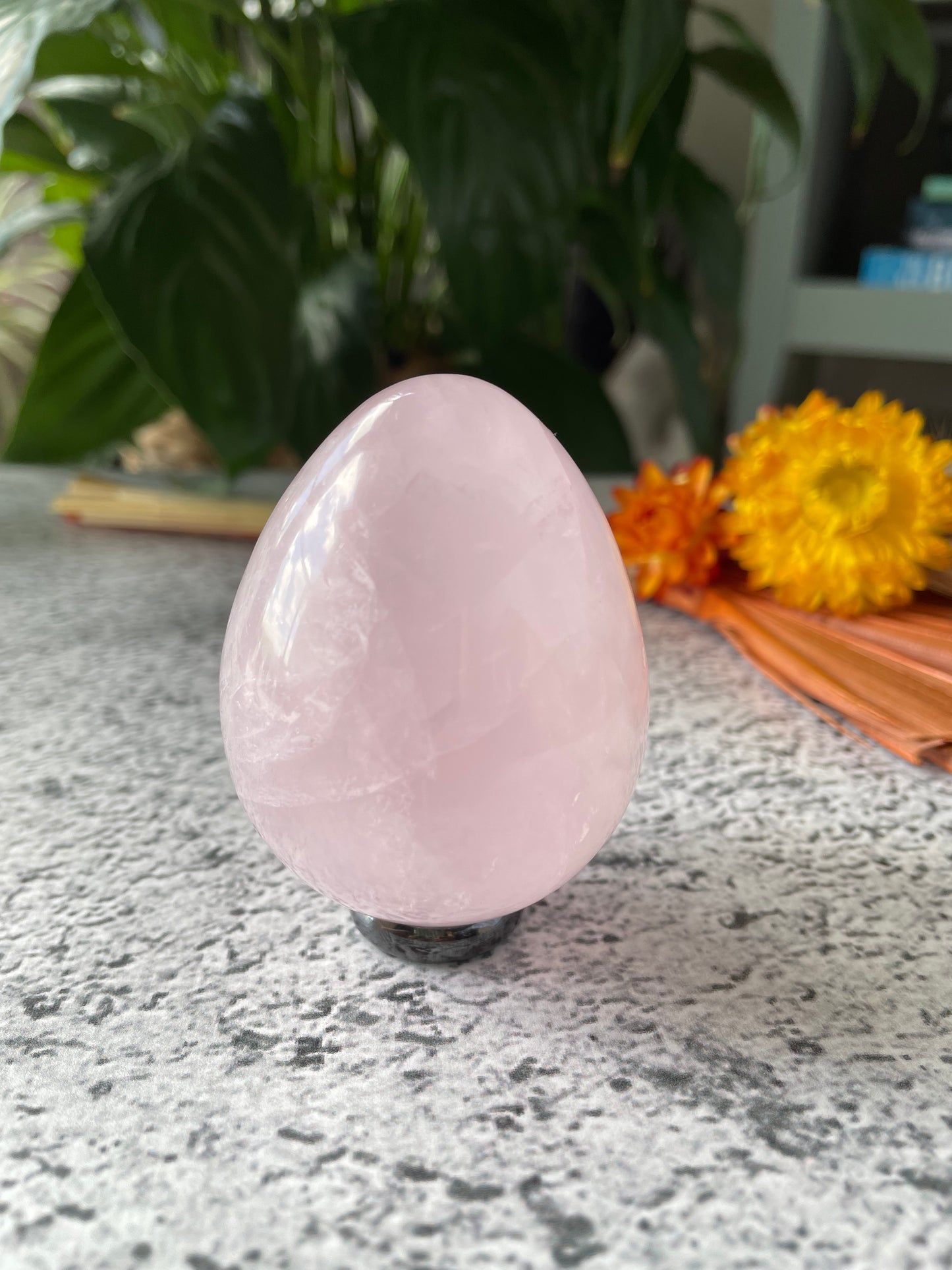 Rose Quartz Egg Includes Hematite Ring