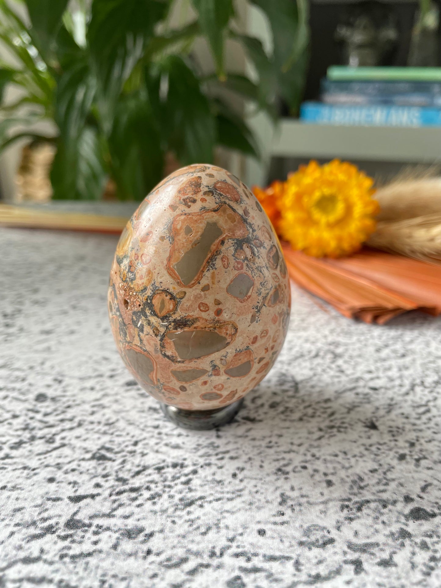 Leopard Skin Jasper Egg Includes Hematite Ring