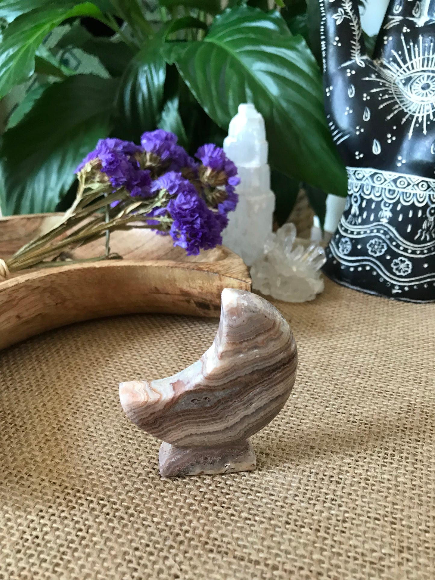 Crescent Moon ~ Pink Crazy Lace Agate