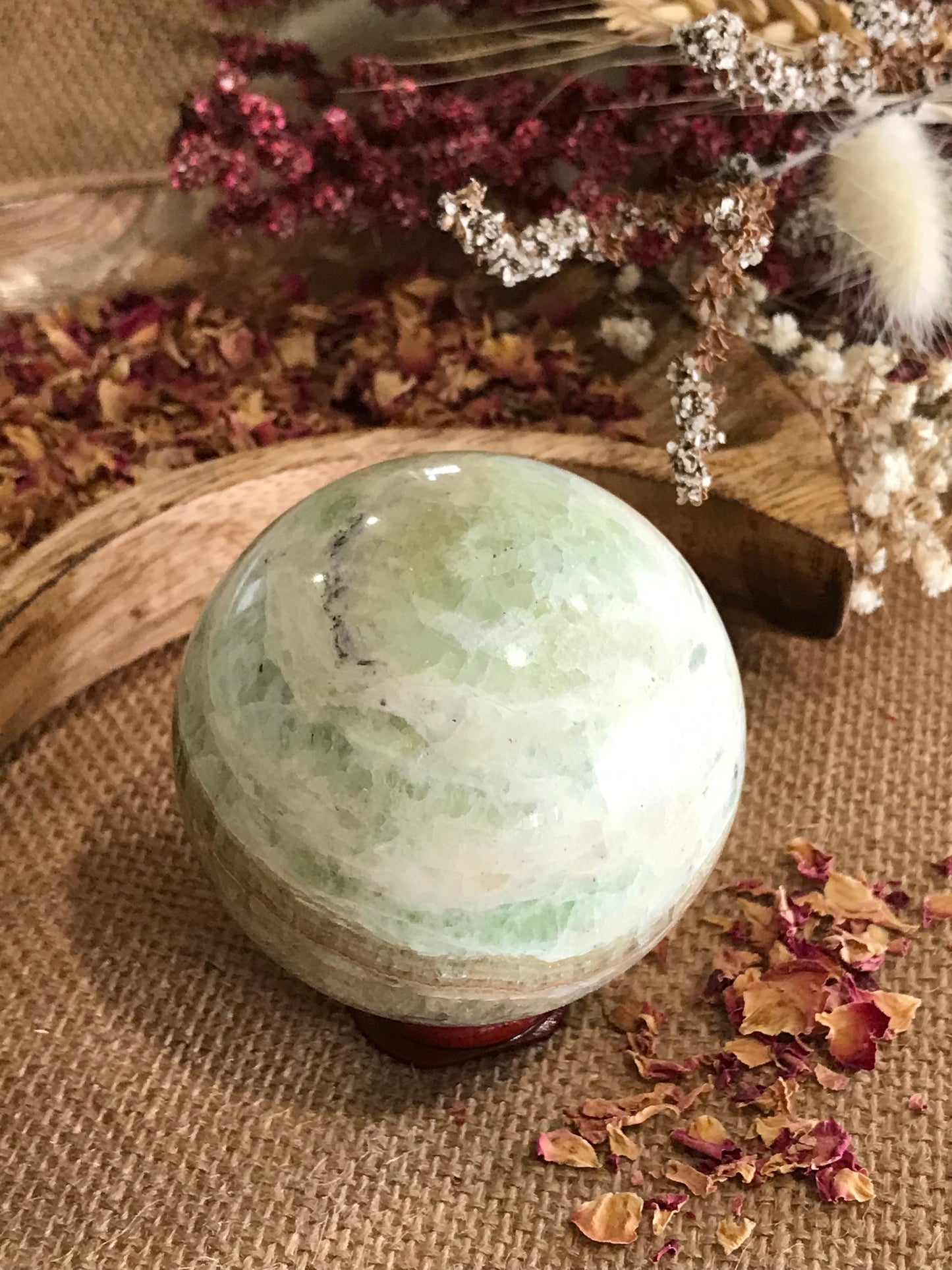 Caribbean Calcite Sphere Includes Wooden Holder