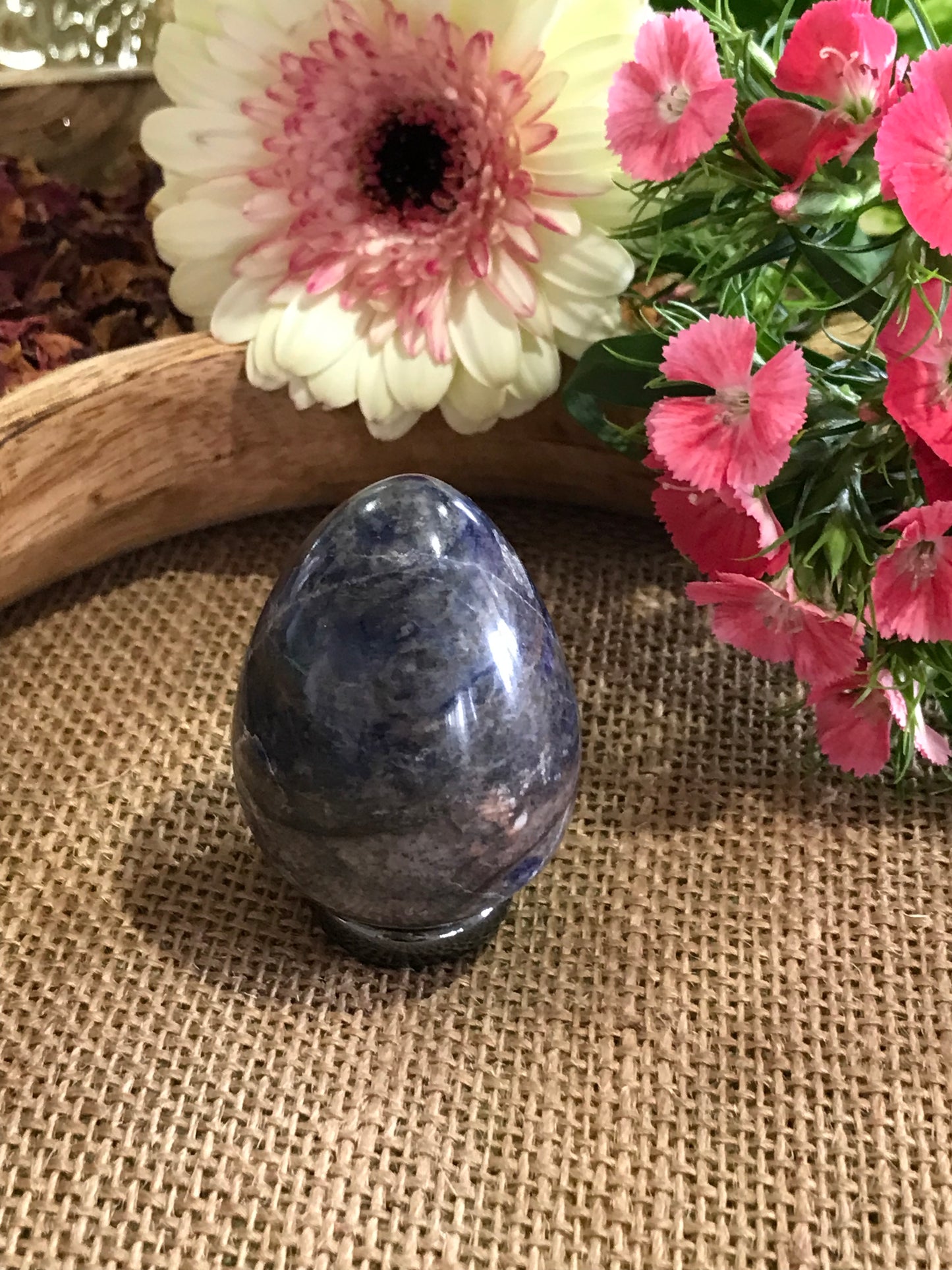Sodalite Egg Includes Hematite Ring