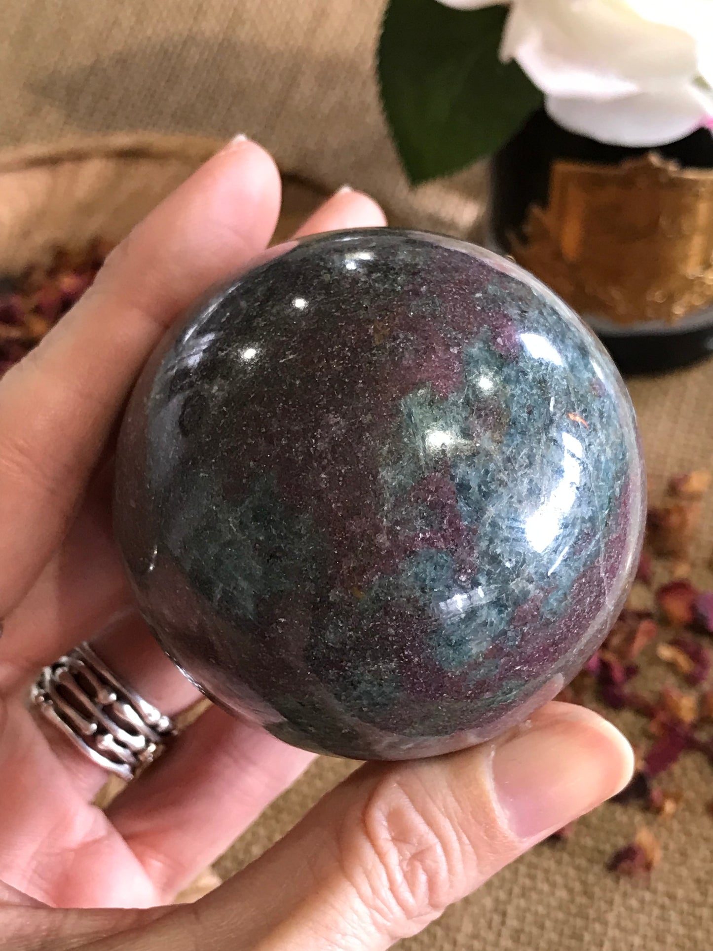 Ruby Kyanite Sphere Includes Wooden Holder