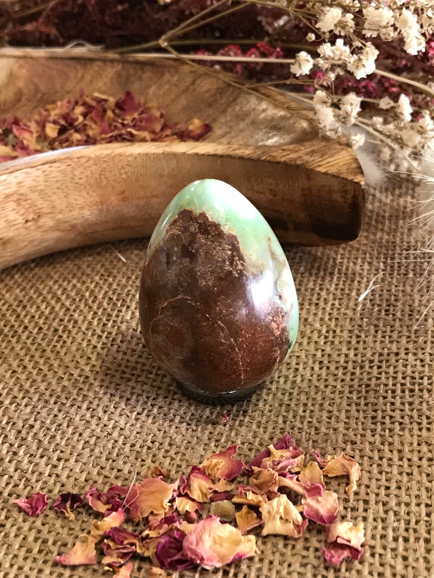 Chrysoprase Egg Includes Hematite Ring