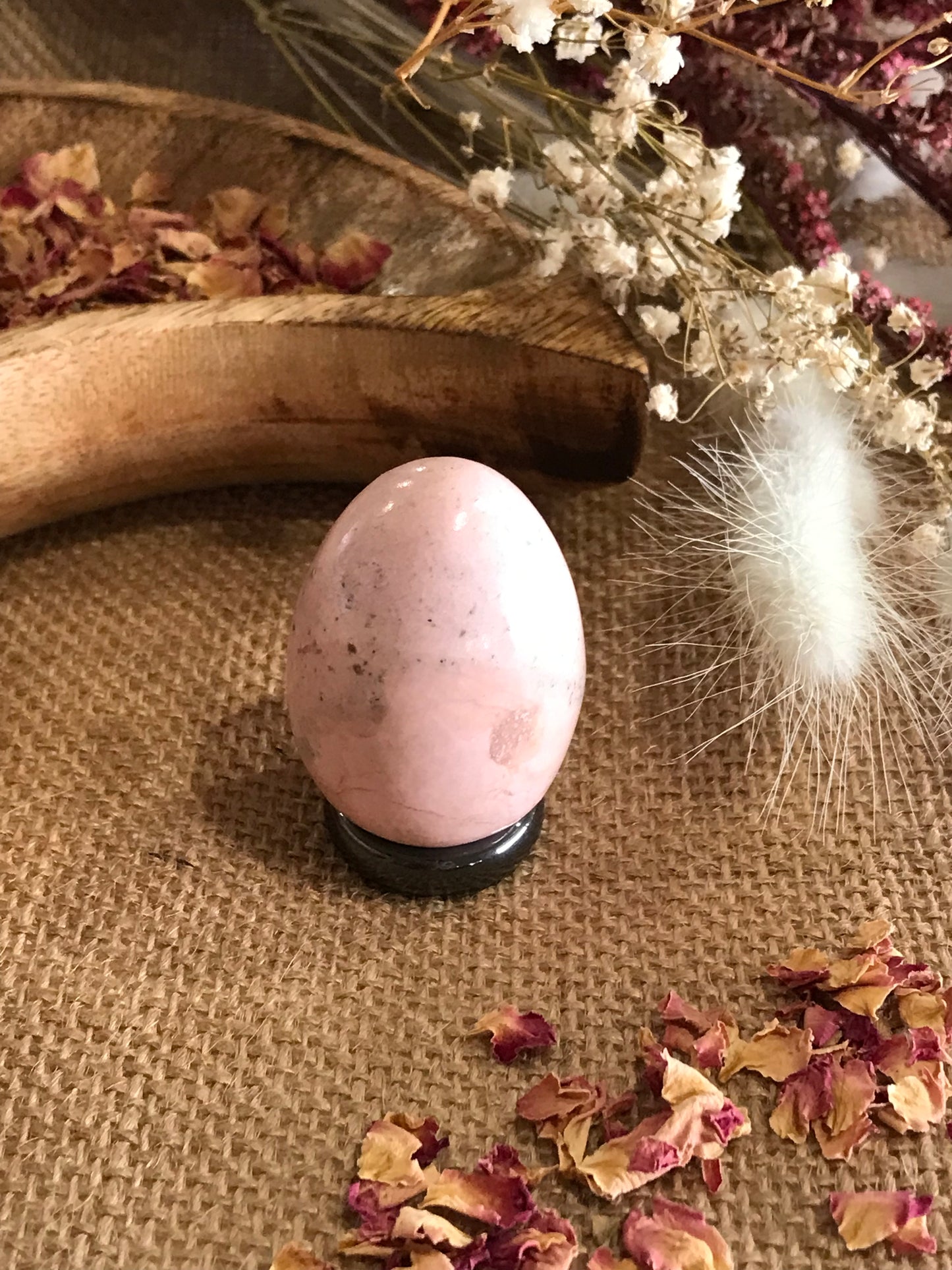 Rhodochrosite Egg Includes Hematite Ring