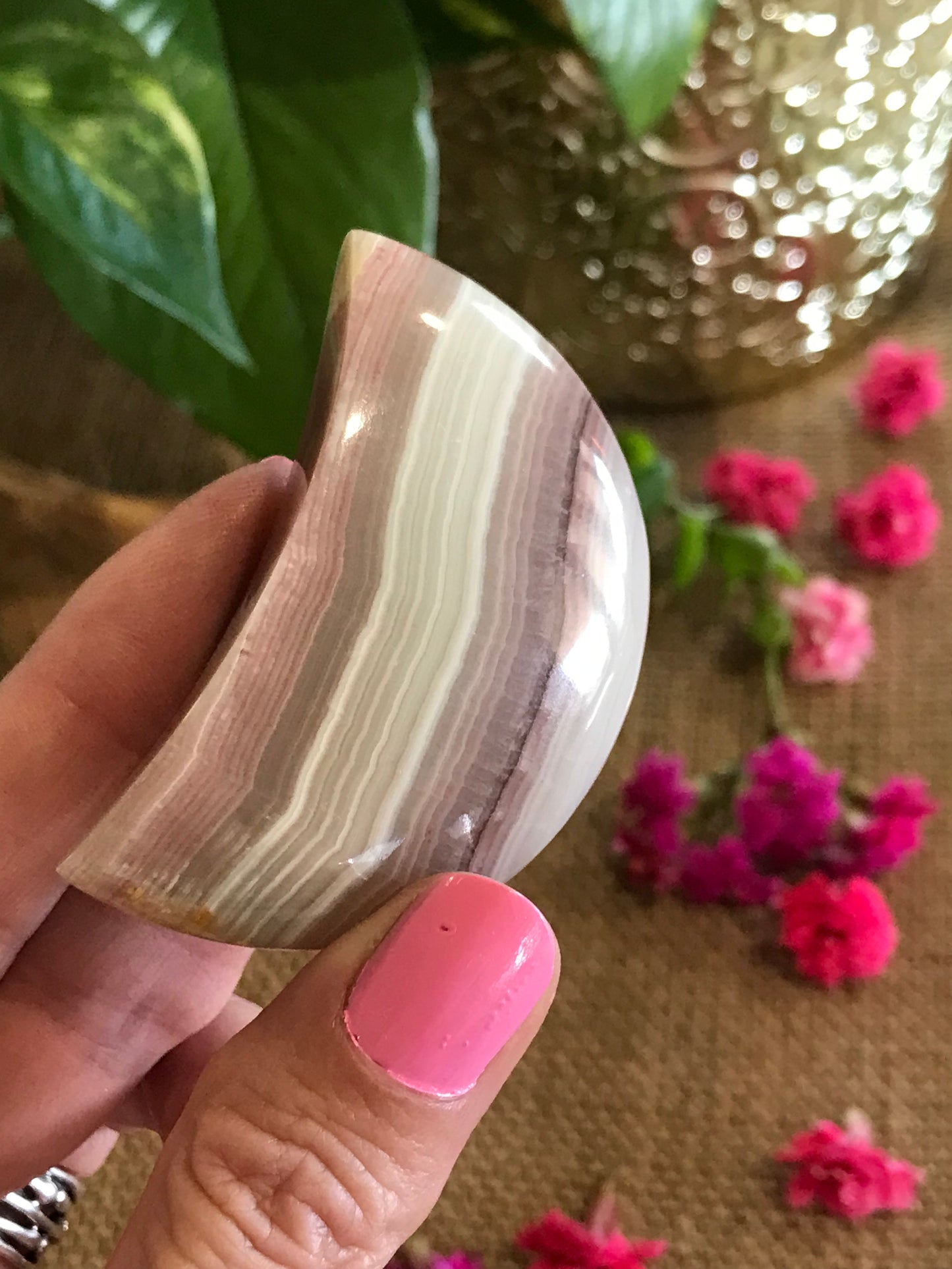 Pink Banded Onyx Moon