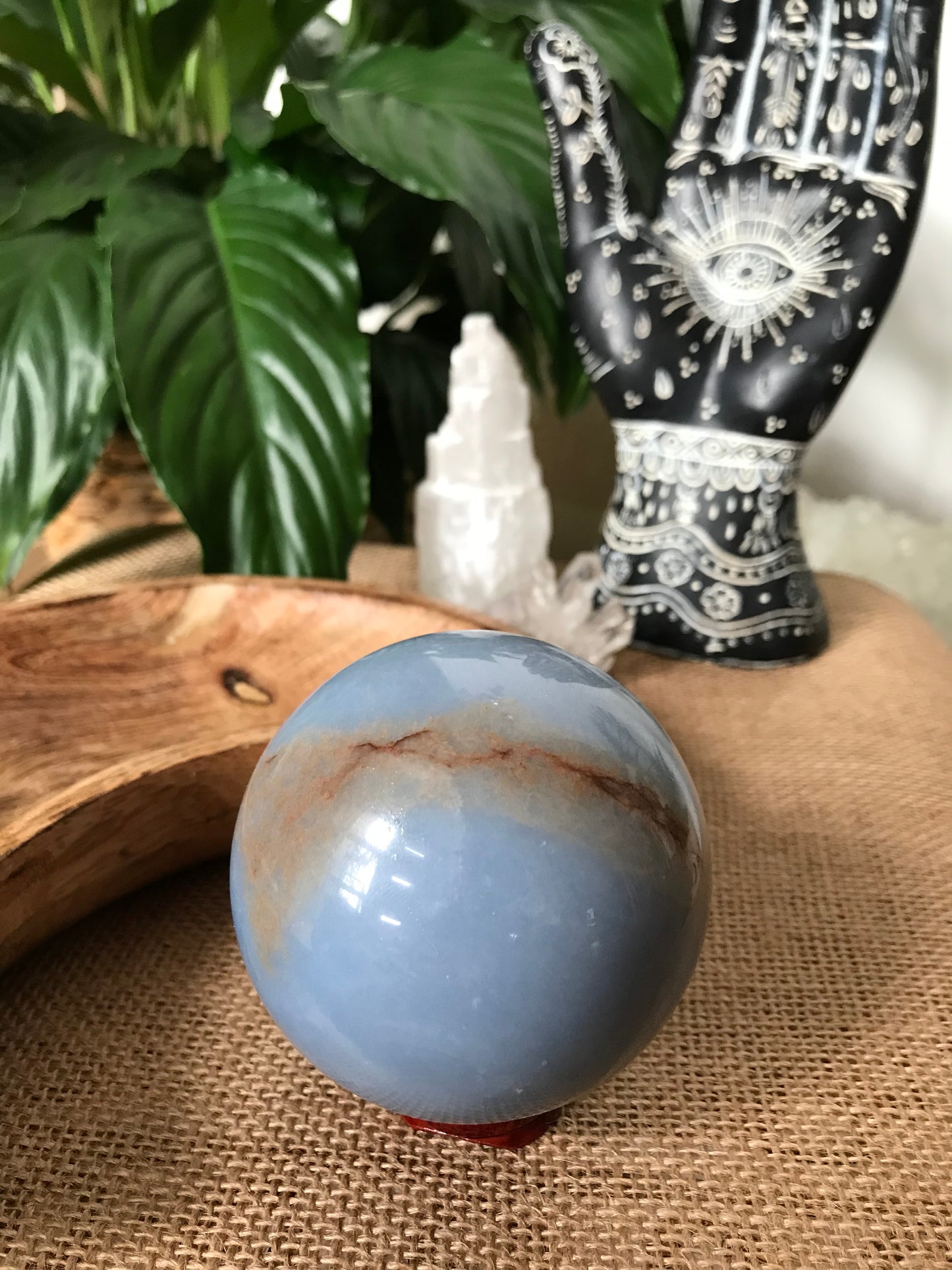 Angelite Sphere Includes Wooden Holder