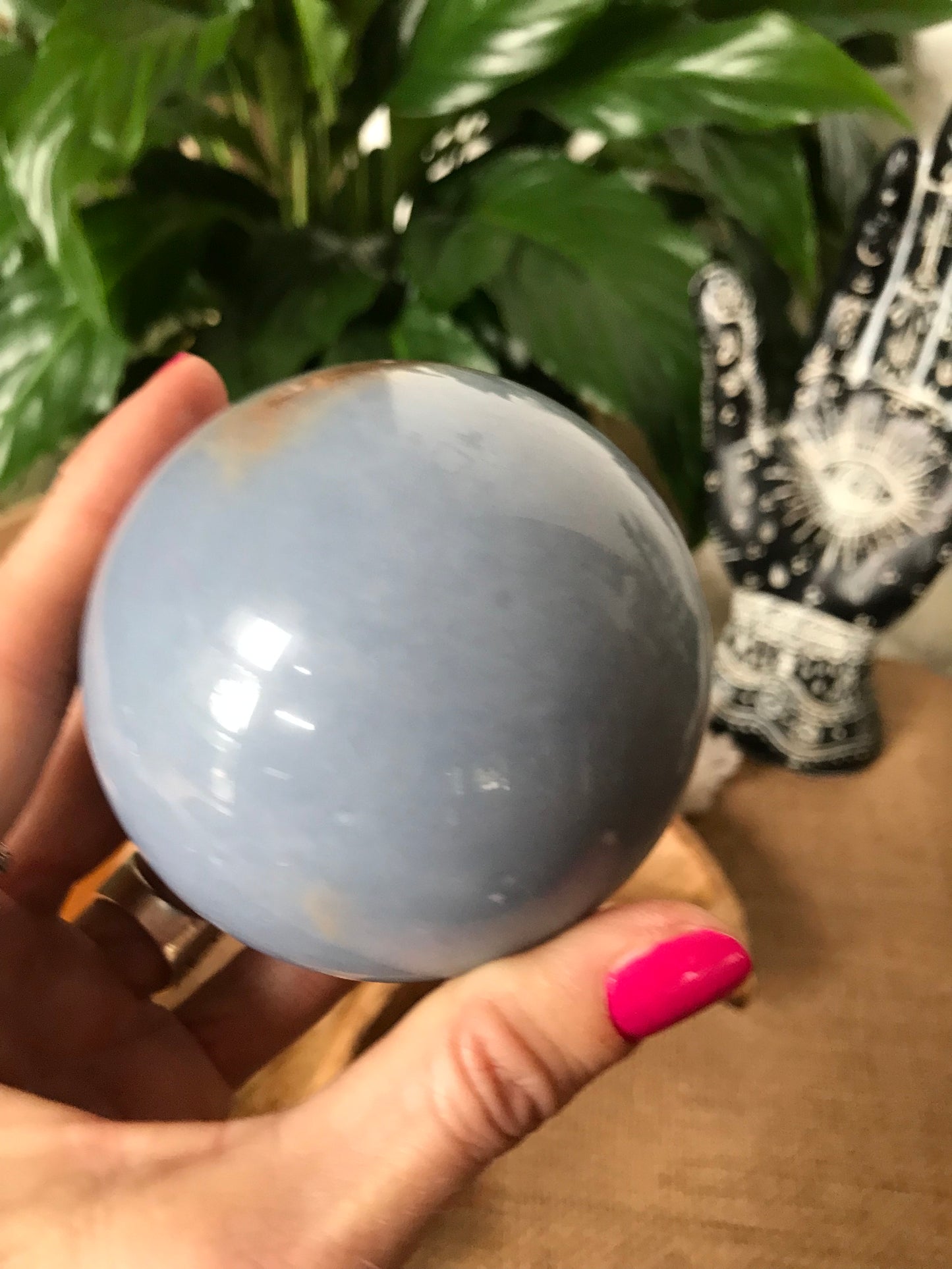 Angelite Sphere Includes Wooden Holder
