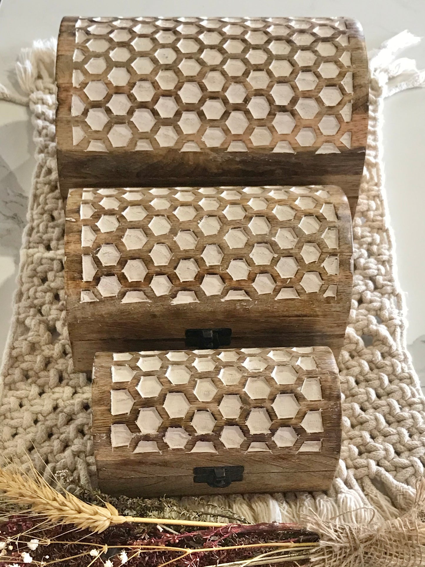 HoneyComb Style Trinket Box Set of 3