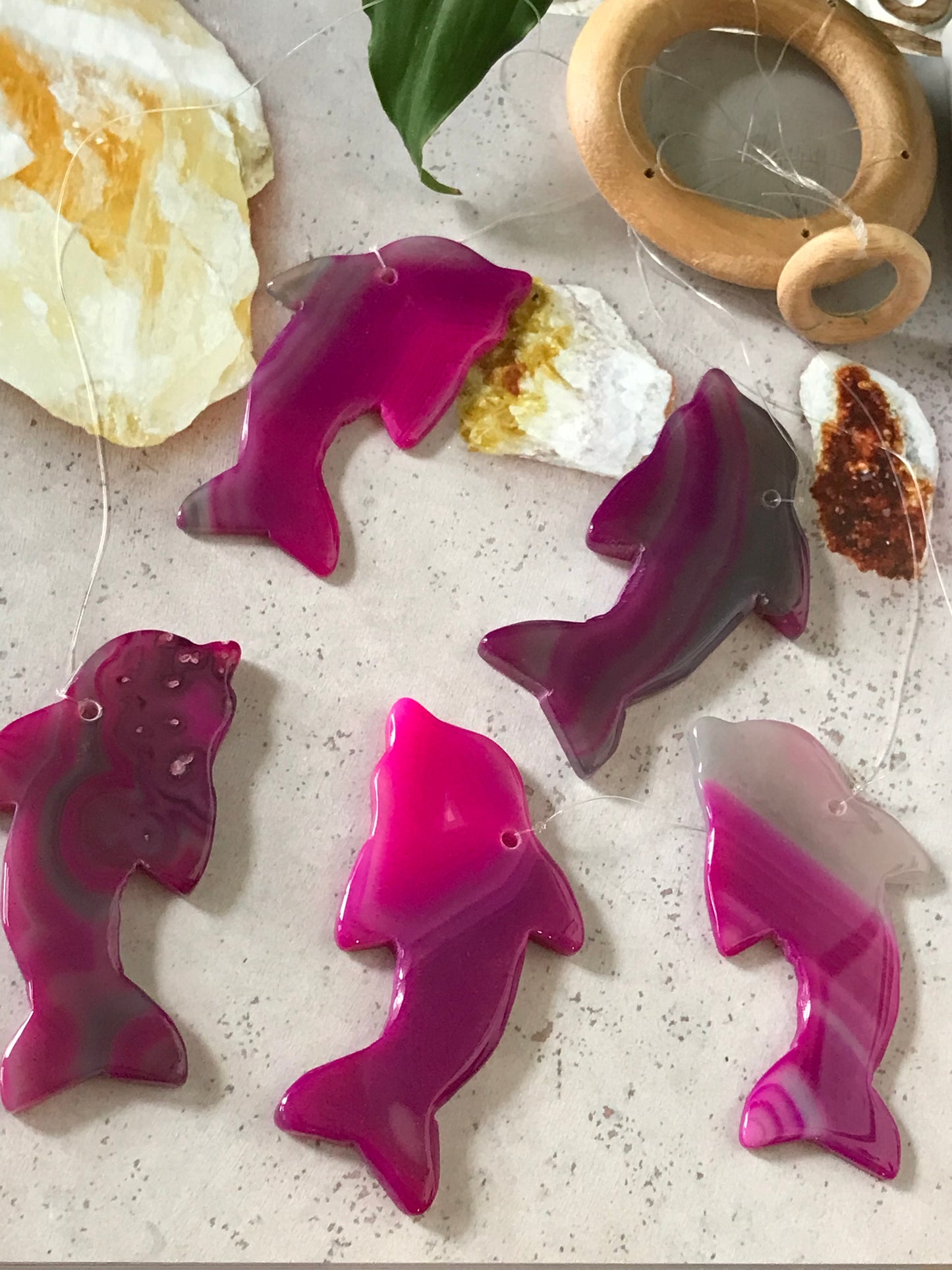 Agate Windchimes ~ Pink Dolphins
