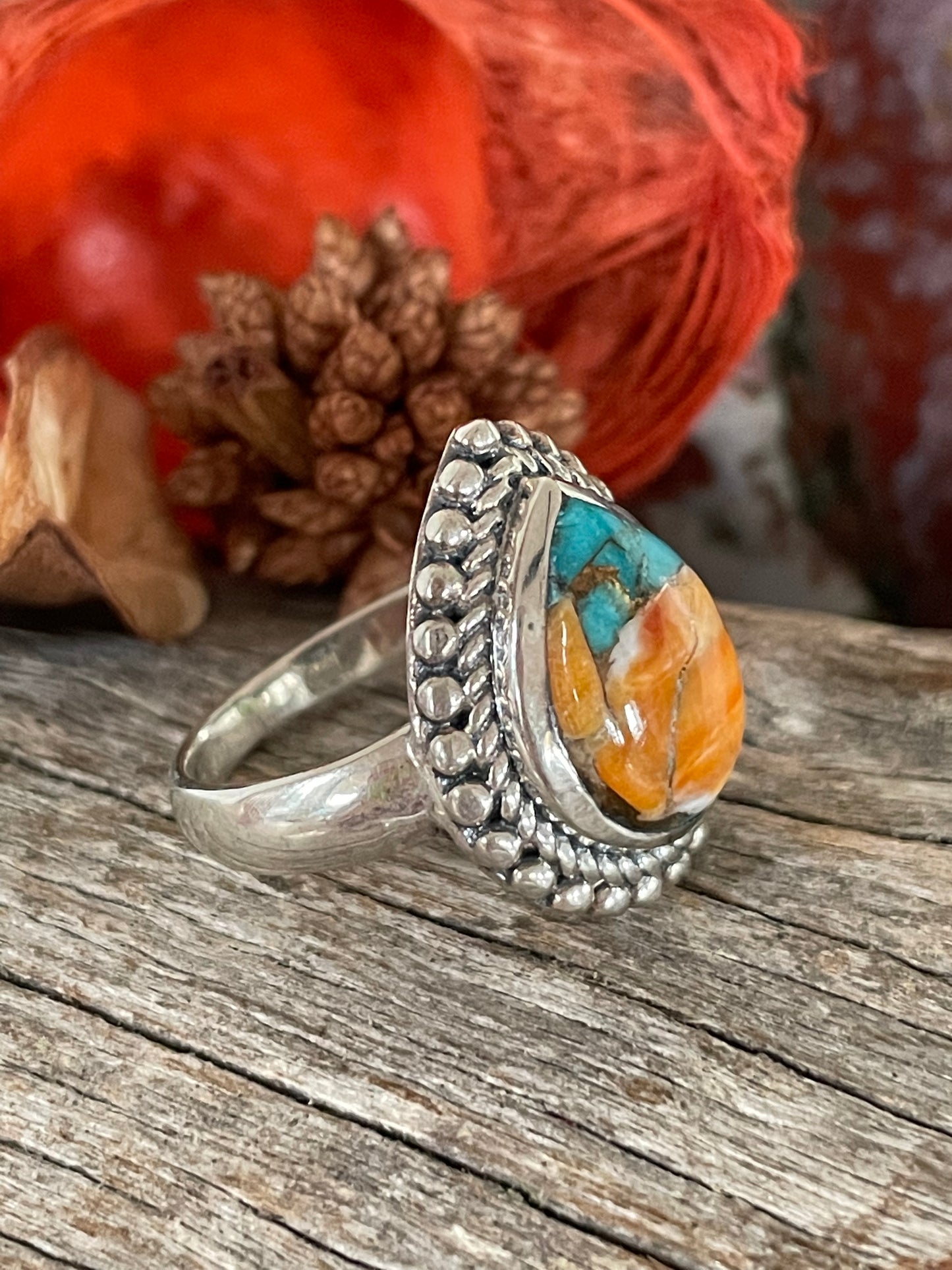 Sunset Spiny Oyster Silver Ring
