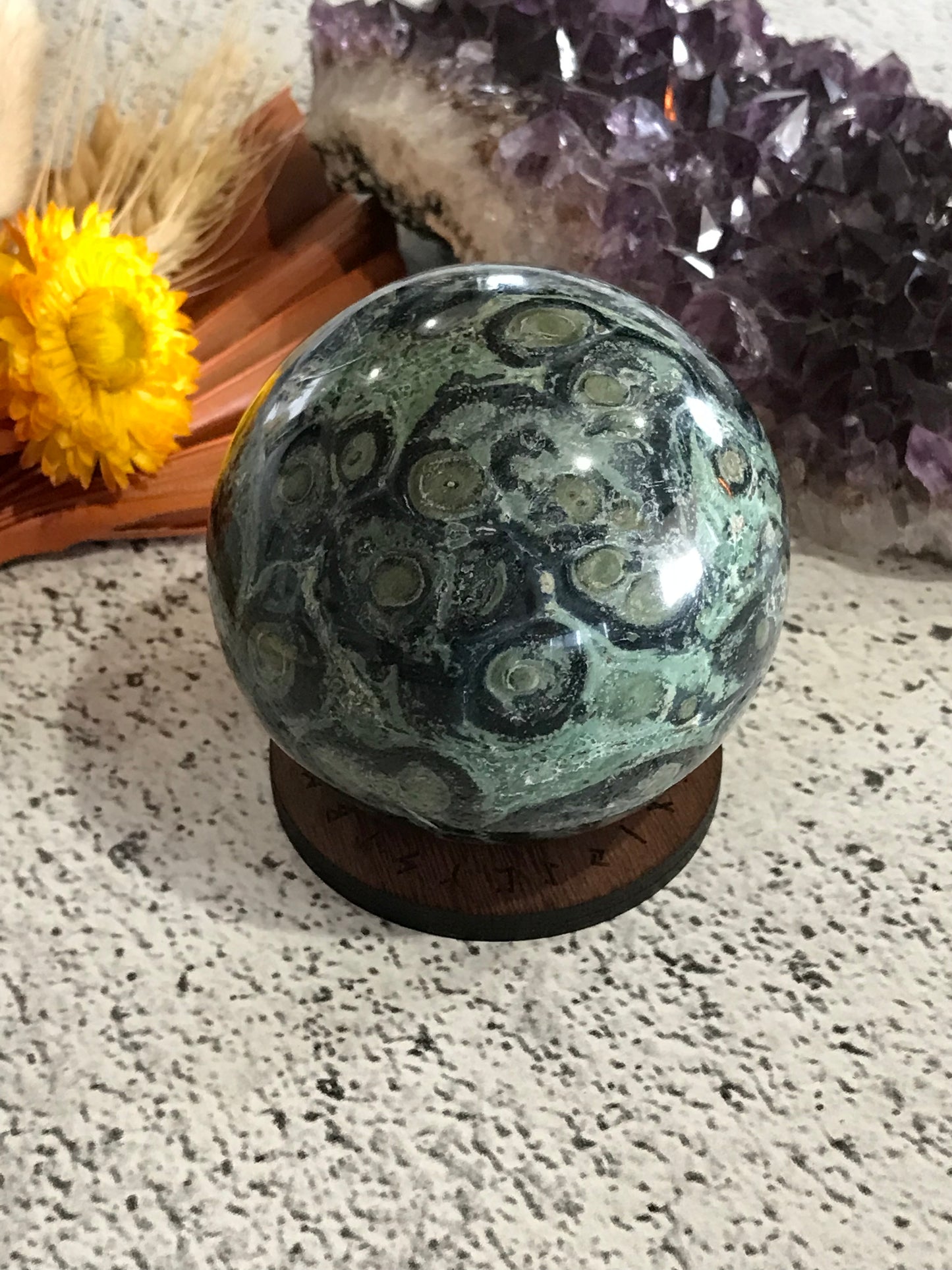 Wooden Sphere/Egg Holder ~ Large ~ RUNES
