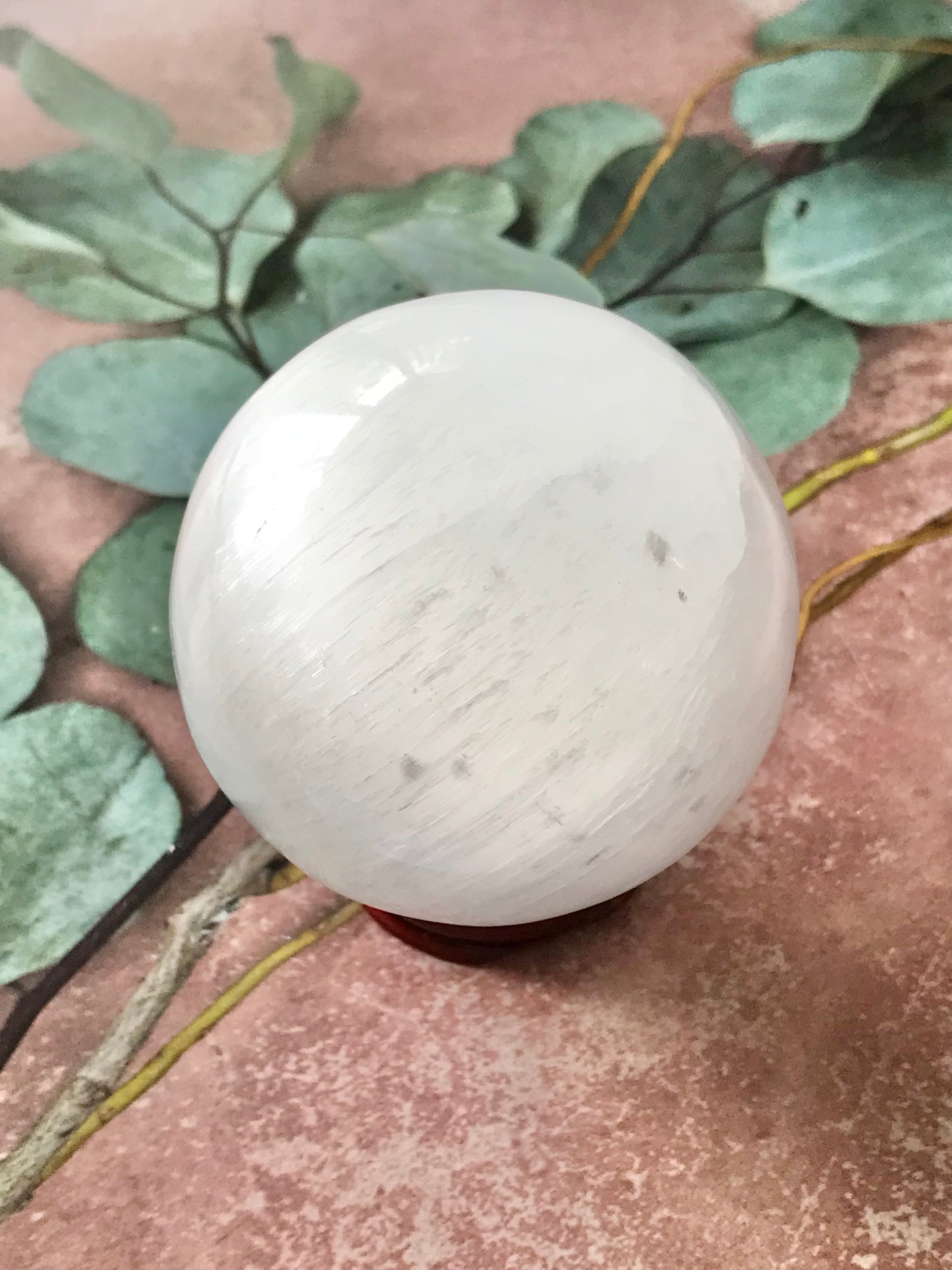 Selenite Sphere Includes Wooden Holder