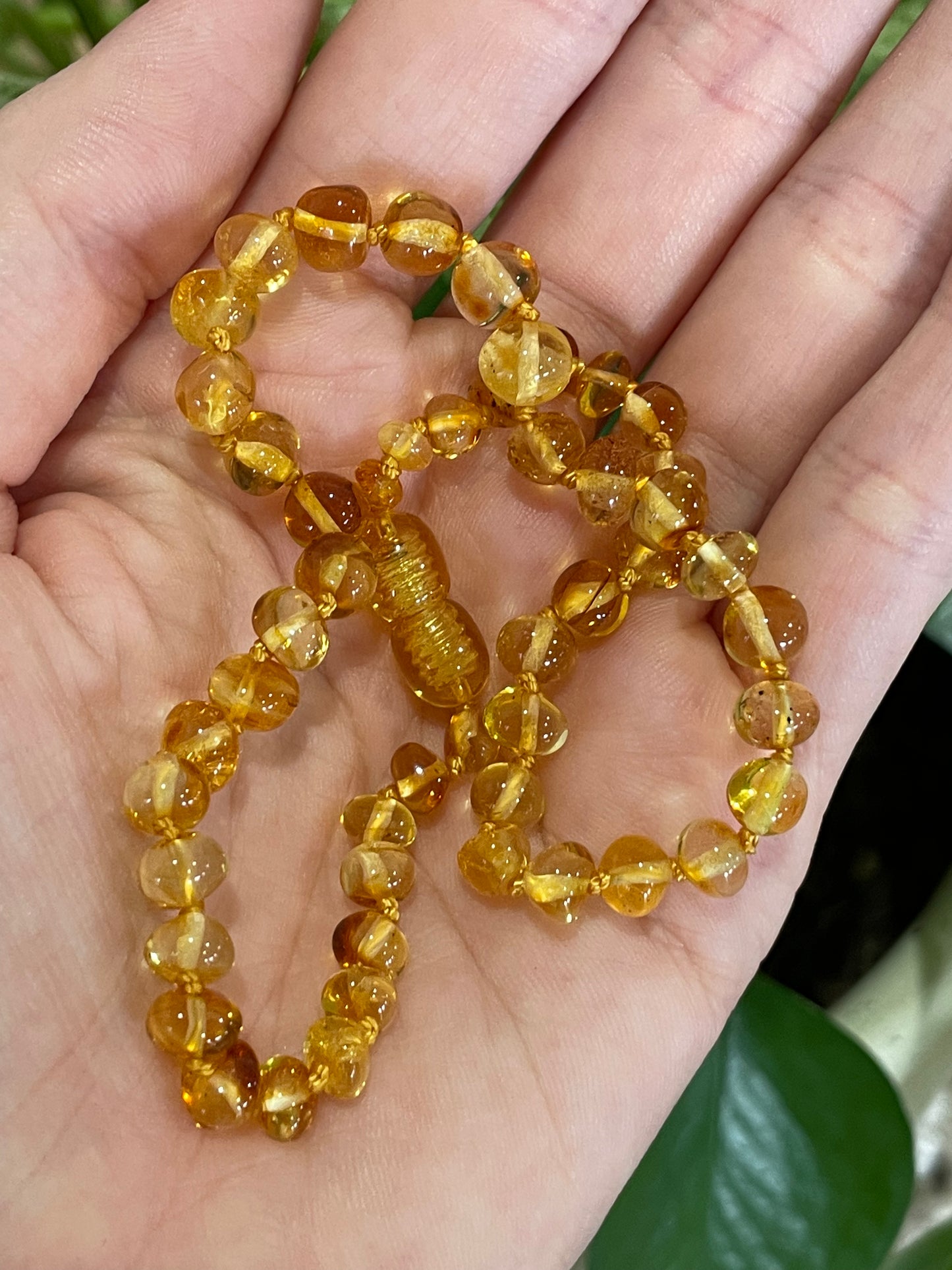 Amber Baby/Toddler Beaded Necklace ~ Golden-tone Colour