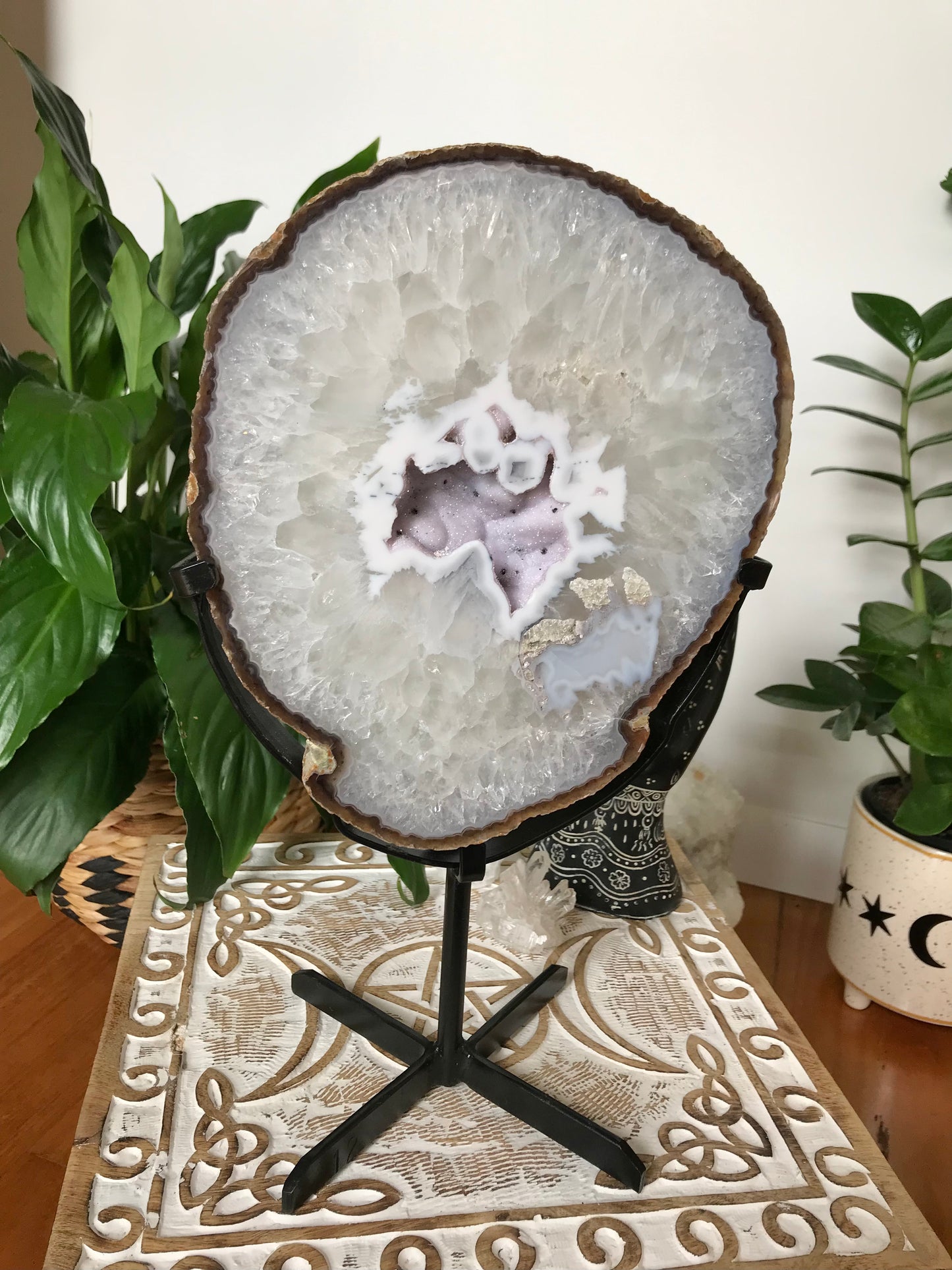 Agate Lilac Druzy slab includes stand ~ 2.2kgs
